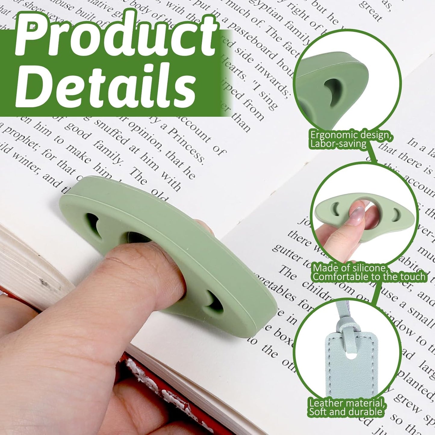 3Pcs Book Page Holder Set, 2Pcs Breathable Silicone Thumb Book Page Holder and Leather Bookmark Set Bookmark with Tassel Books Accessories Gift for Booklovers, Readers