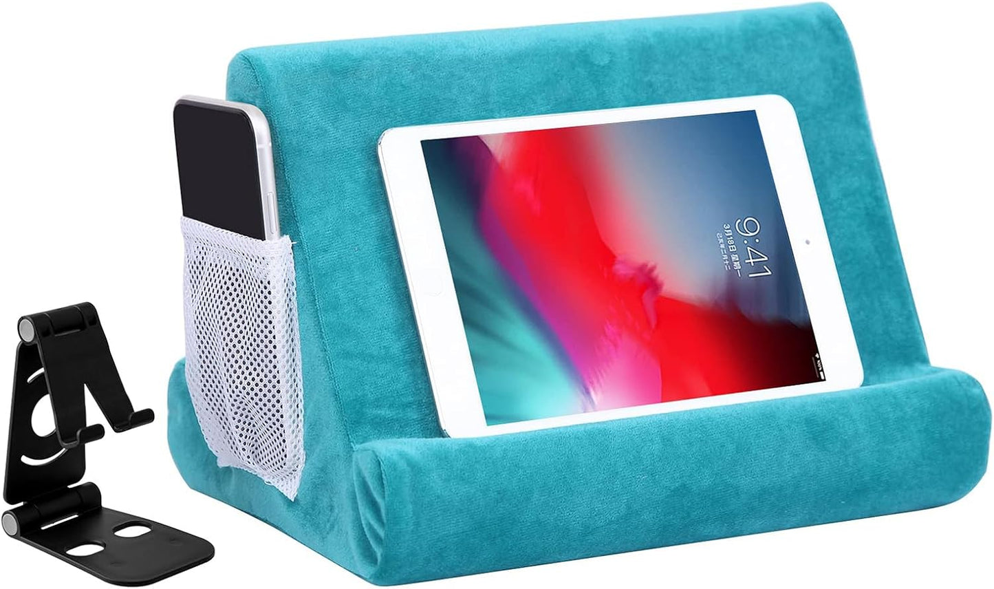 2pcs Multi-Angle Tablet Holder Cushion Stand with Net Pocket & Black Color Phone Stands Upgraded Tablet Pad Support for Phone,Pad,Books ( Lakeblue )