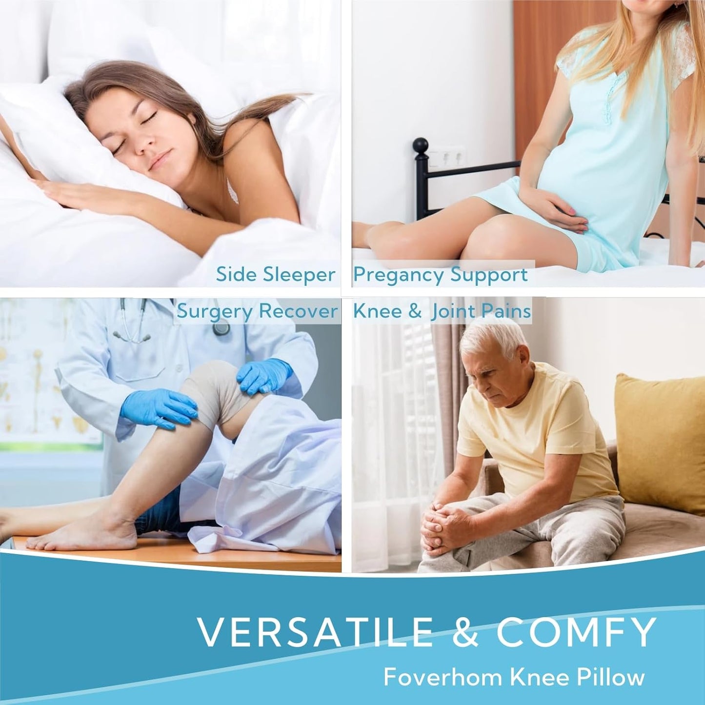 foverhom Memory Foam Knee Pillow,Orthopedic Leg Pillow for Sciatica Relief,Back Pain, Pregnancy, Leg Pain, Hip Pain and Sciatica Relie,Blue