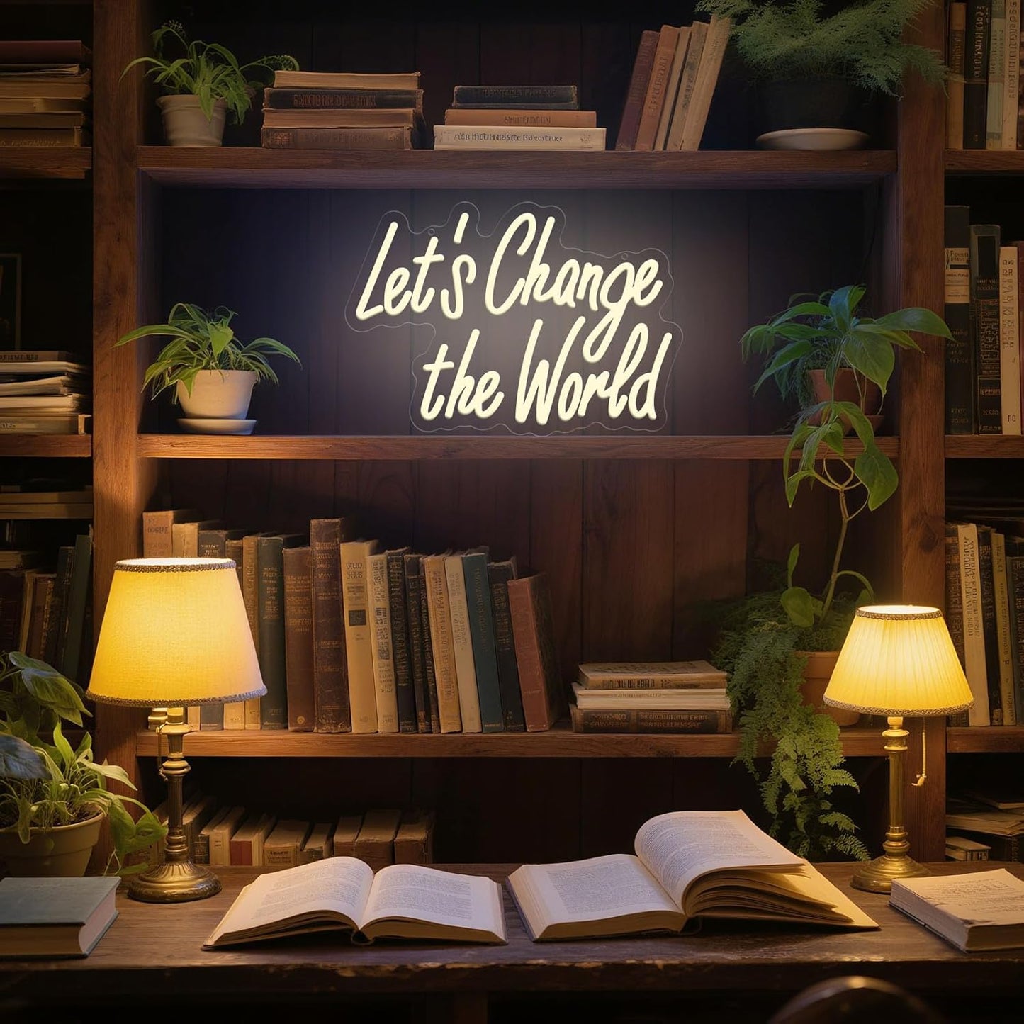 Let‘s Change the World Neon Sign, Motivational LED Neon Light for Office, Positive Light Up Sign for Bedroom Wall Decor, Inspirational Gift for Activists, Teachers, Graduates