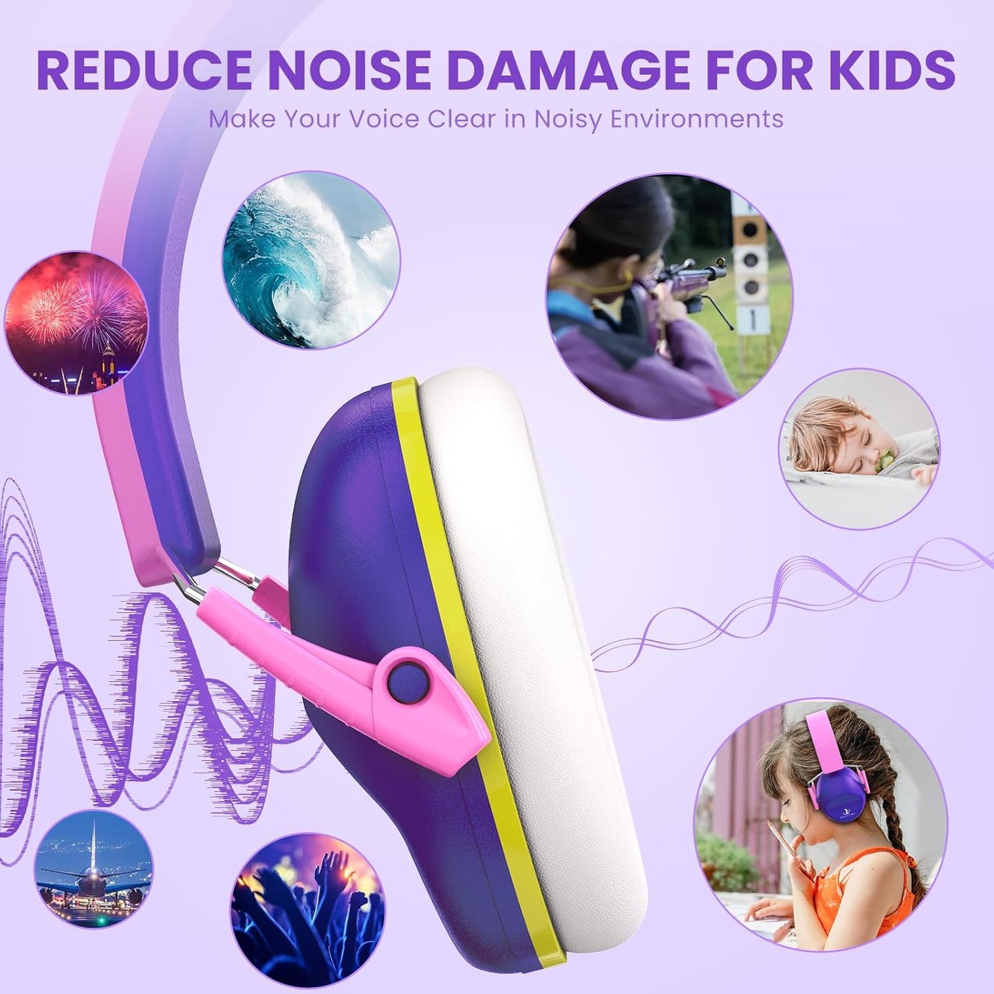 RIIKUNTEK Kids Ear Protection, 26dB SNR Noise Cancelling Headphones for Kids Purple