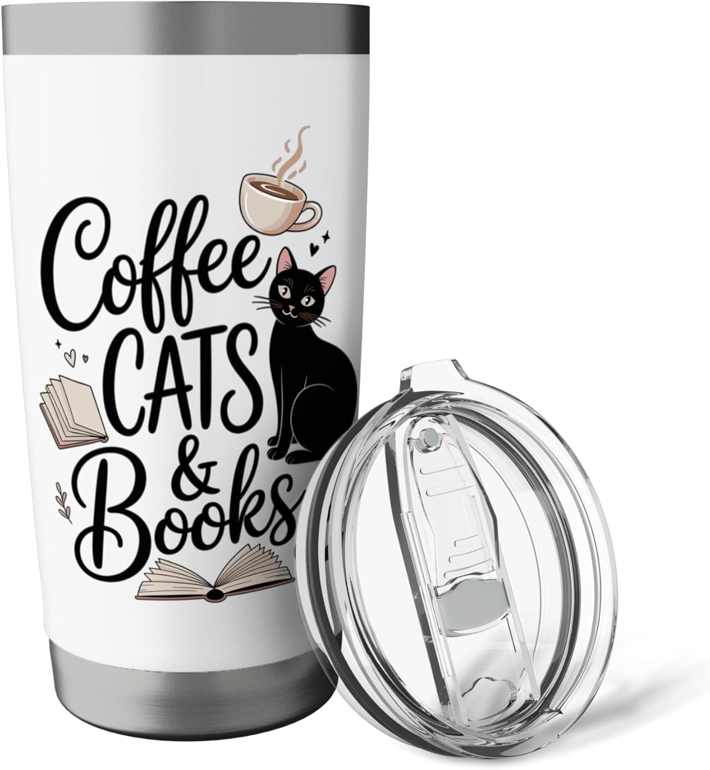 Coffee Cats & Books Funny Book Lover Reading Humor Stainless Steel Insulated Tumbler