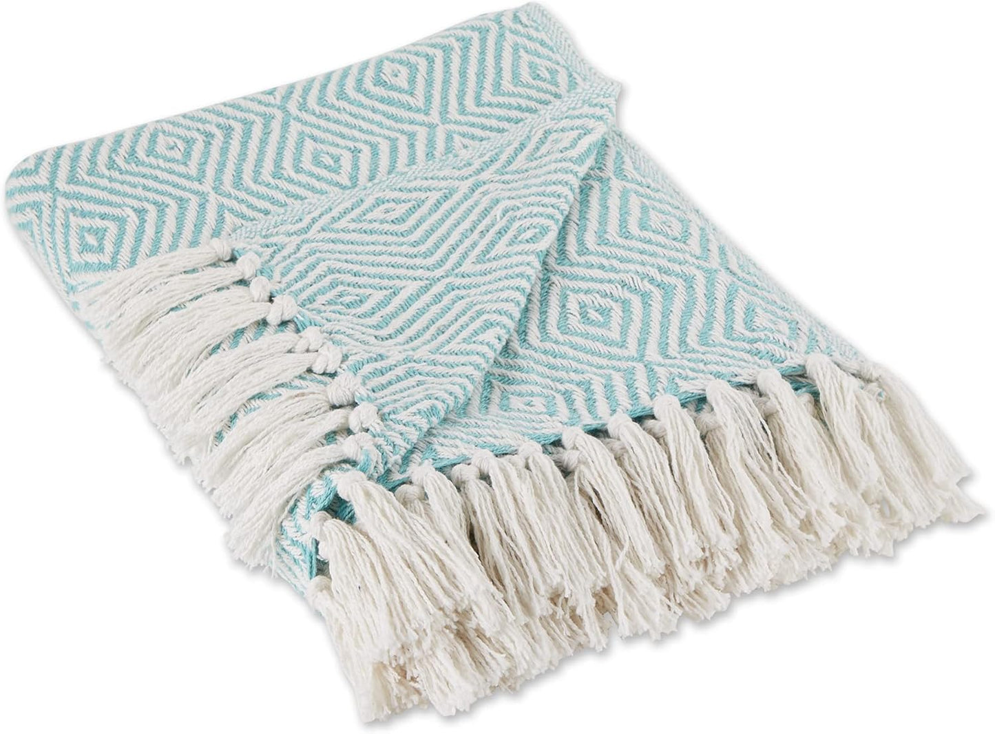 DII Diamond Throw Collection Woven Cotton, 50x60, Aqua