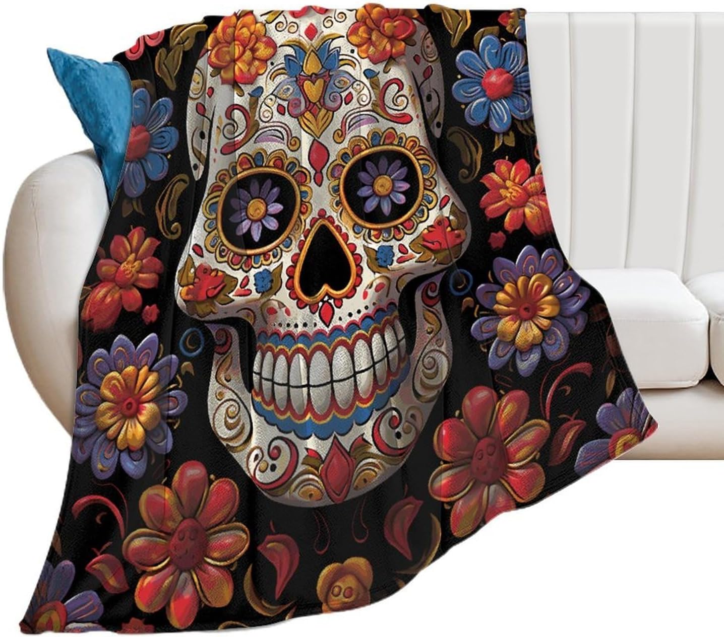 Sugar Skulls Blanket Super Soft Lightweight Throw Blanket Cute Cozy Warm Bed Blanket Decorative Fuzzy Blanket All-Season Home Decor Gift for Sofa Couch Living Room 50"*60"（130 * 150cm）