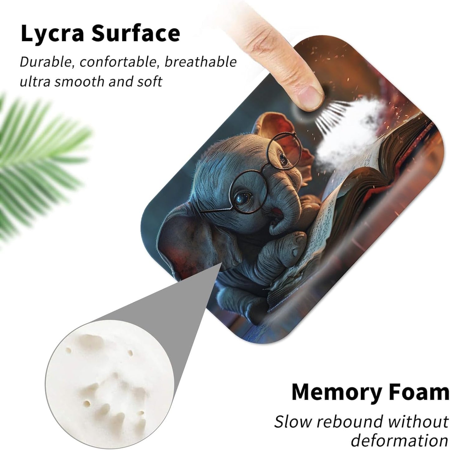 Desk Mat + Mouse Pad + Mouse Wrist Rest,3 PCS Set Ergonomic Memory Foam Mouse Wrist Rest with Durable Anti-Slip Rubber Base for Office,Home & Easy Typing Pain Relief,Reading Elephant
