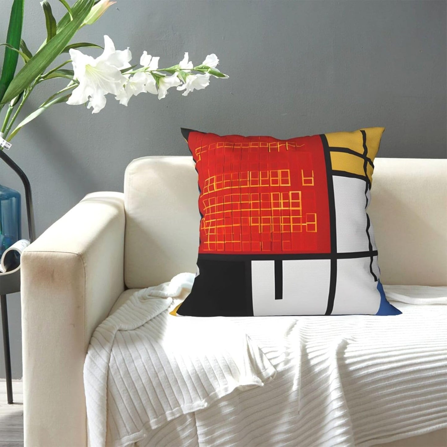 All-Season Square Pillow Covers 18"X18", Red Yellow Blue Black, Decorative Throw Pillow Covers For Sofa Bed Couch, Hidden Zipper Cushion Cover, Square Lumbar & Accent Pillowcases For Home Decor