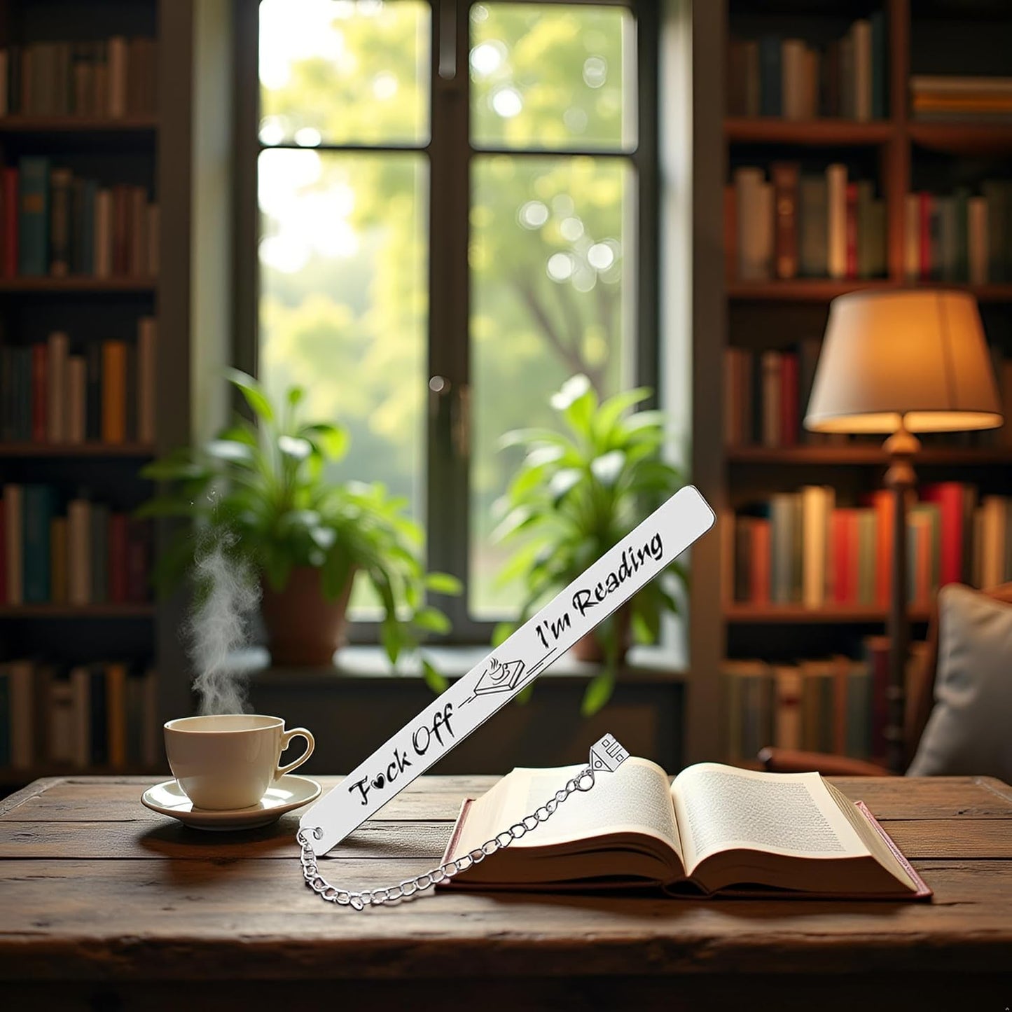 Stainless Steel Leaf Pendant Book Mark,Funny Inspirational Bookmark for Book Lovers Reader Gifts,2024 New Metal Bookmark Gift,Engraved Fuck Off Mark,Book Covers and Book Accessories (Silver)