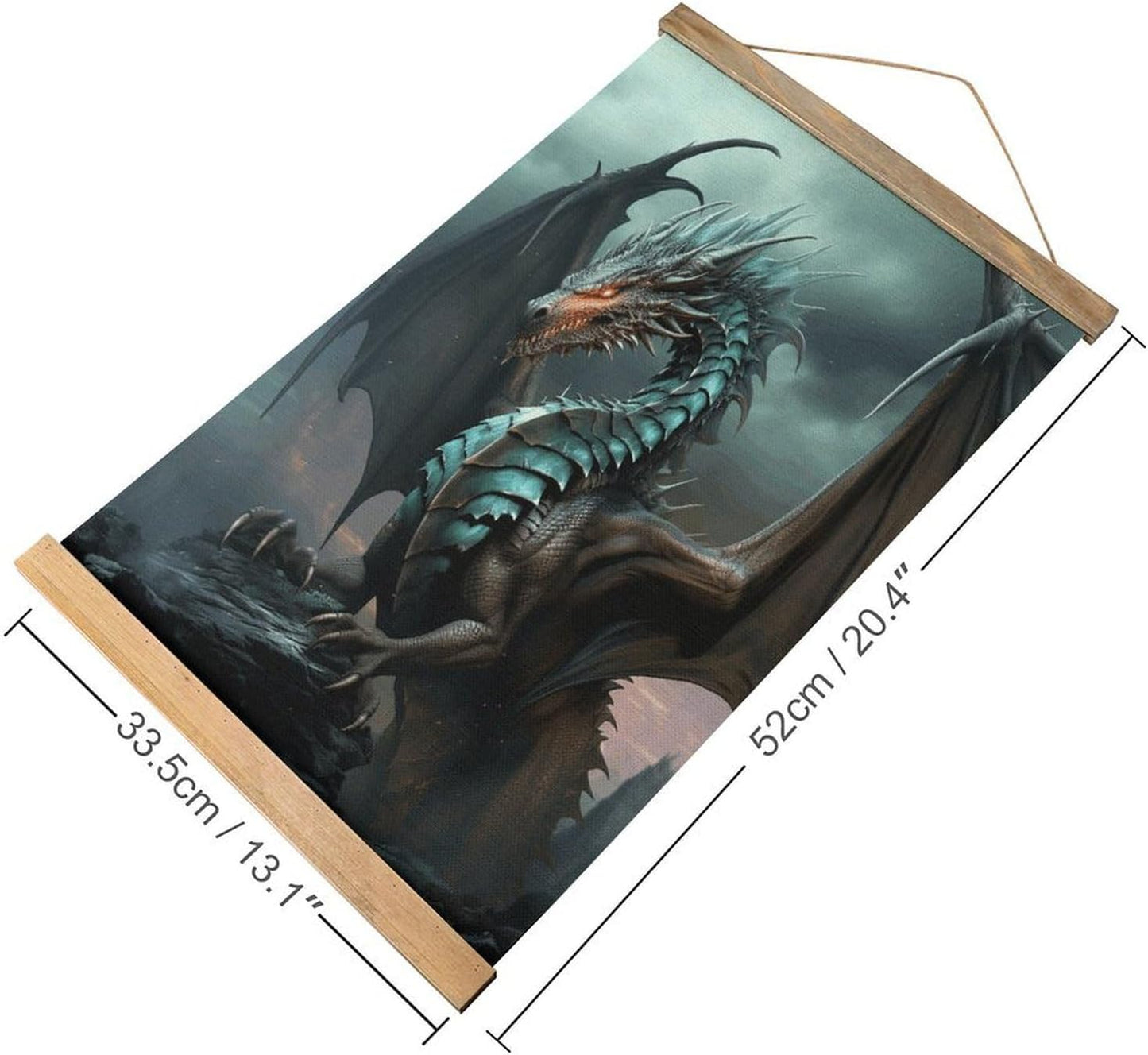 Vintage Cool Dragon Poster with Wooden Frame Personalized Linen Hanging Scroll Painting Rustic Wall Hanging Illustrative Modern Artwork Decor for Home Living Room Bedroom Office
