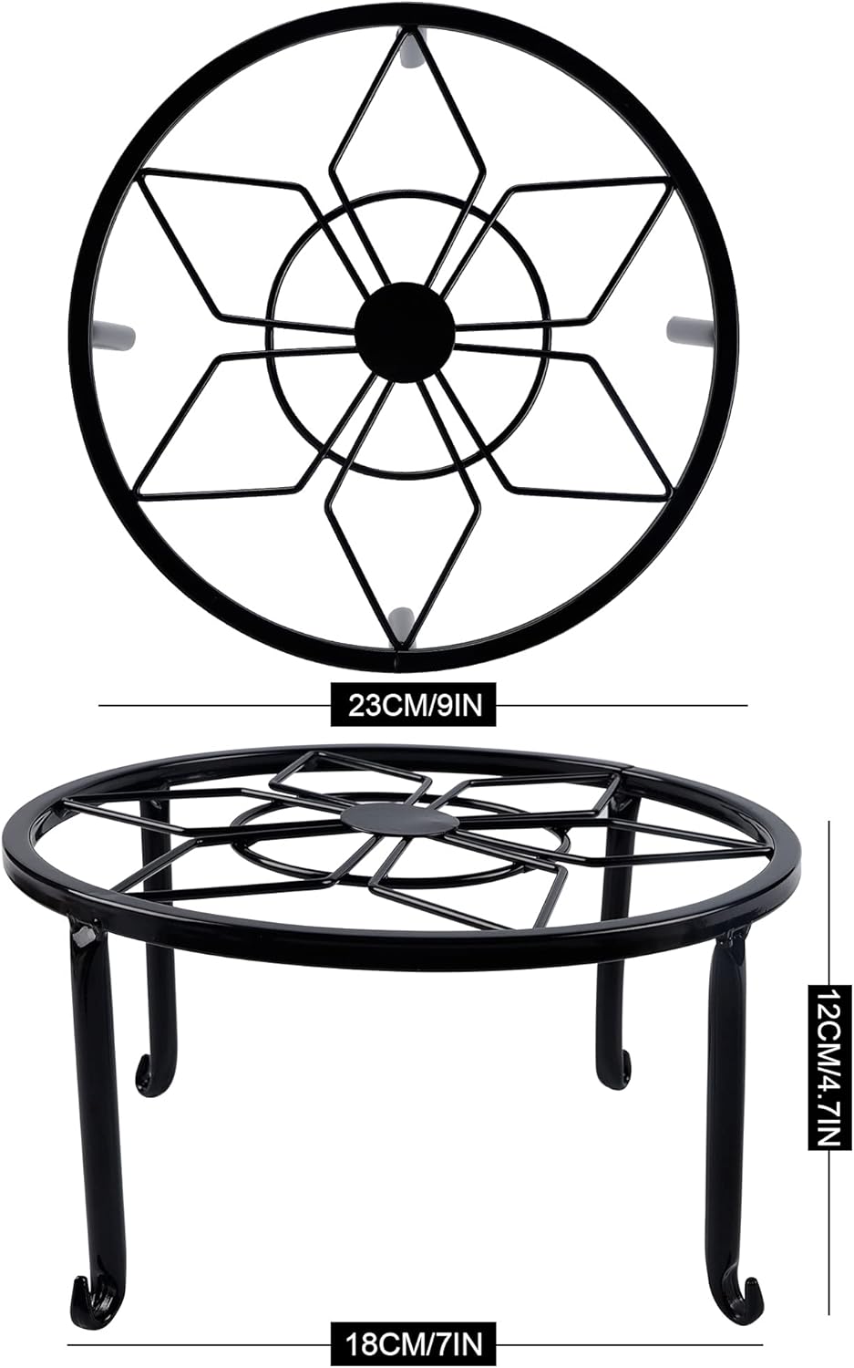 yosager 4 Pack Metal Plant Stands for Flower Pot, Heavy Duty Black Iron Potted Stand Holder, Indoor Outdoor Rustproof Metal Planter Container Round Supports Display Rack for Home & Garden Decor