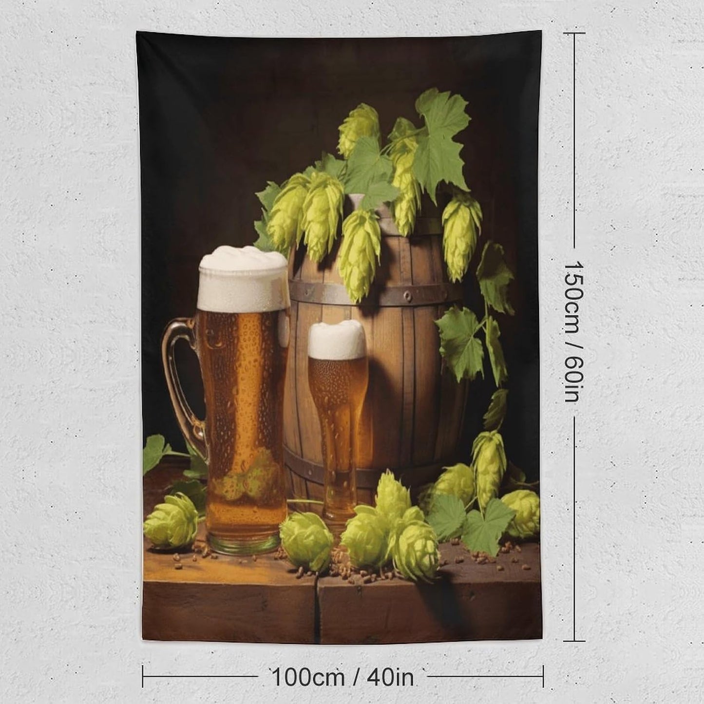 FodPand Beer And Hop Cones Tapestry Anti-fading Wall Tapestry with Installation Kit Backdrop Banner Multipurpose Aesthetic Tapestries Boho Wall Art Hanging Decorative Blanket 40"x60"