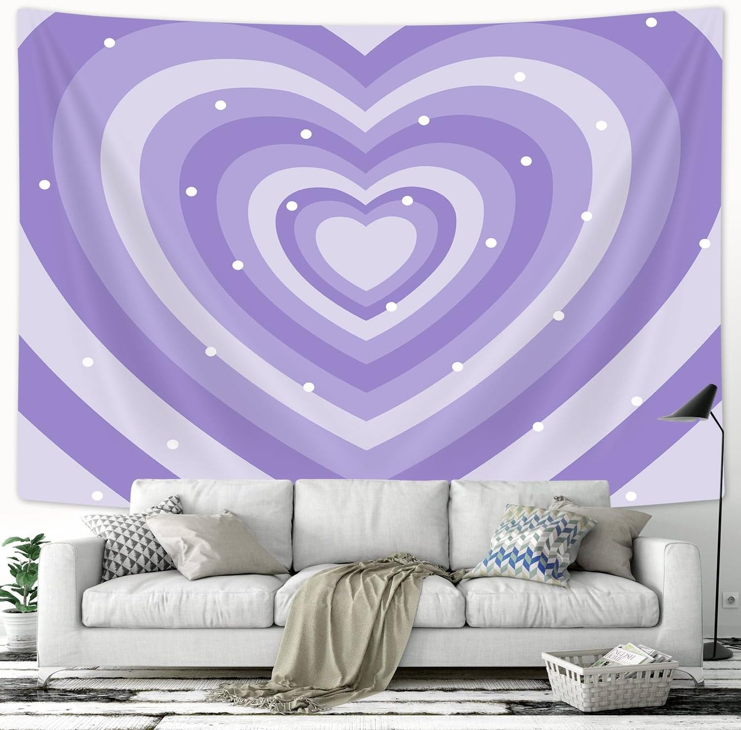 Drgilau Cute Purple Aesthetic Tapestry For Girl Bedroom, Purple Heart Shaped 2000s Hippie Wall Decor Tapestries, Woman Teen Girls Room Art Tapestry for College Dorm Living Room Decor 40X30 Inch