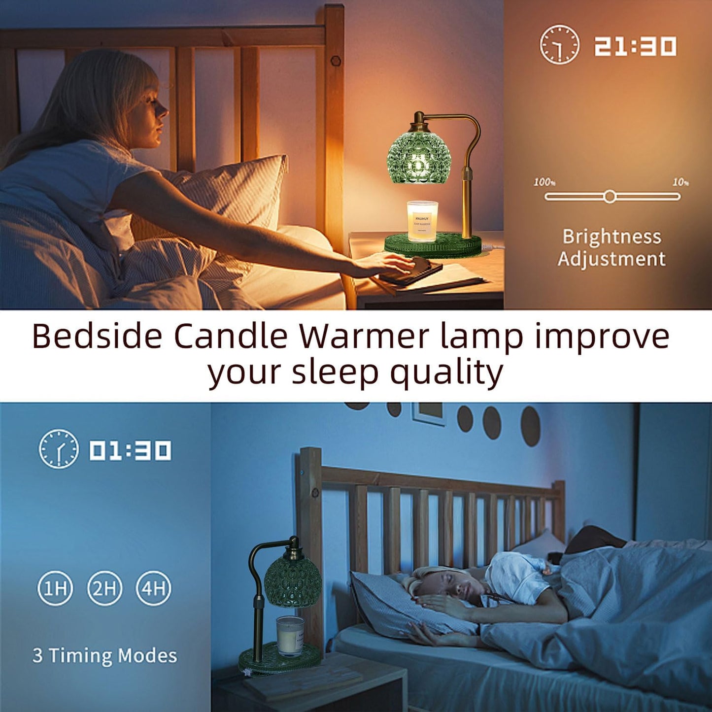 Candle Warmer Lamp with Timer & Dimmer, Glass Lamp Candle Warmer for Jar Candles, UPGRATED with 3 Bulbs, Height Adjustable Electric Wax Warmer for Elegant Home Decor (Sage)