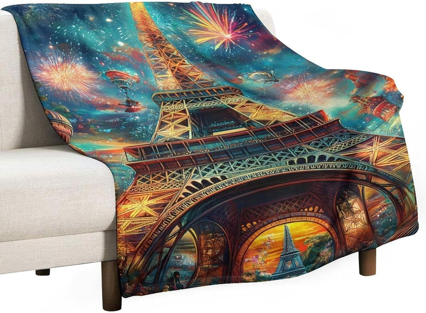 Paris Eiffel Tower (6) Throw Blanket for Couch Bed Plush Cozy Fuzzy Flannel Blanket for All Season 60"x80"
