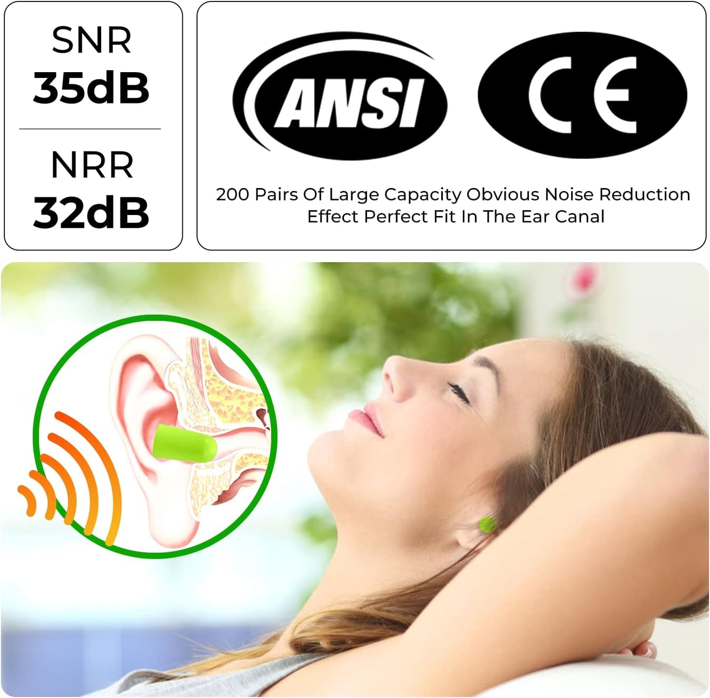 200Pairs Foam Earplugs, 32dB Disposable Noise Reduction Ear Plugs, Hearing Protection Bulk Ear Plugs for Shooting Range, Work, Travel,Concert Green