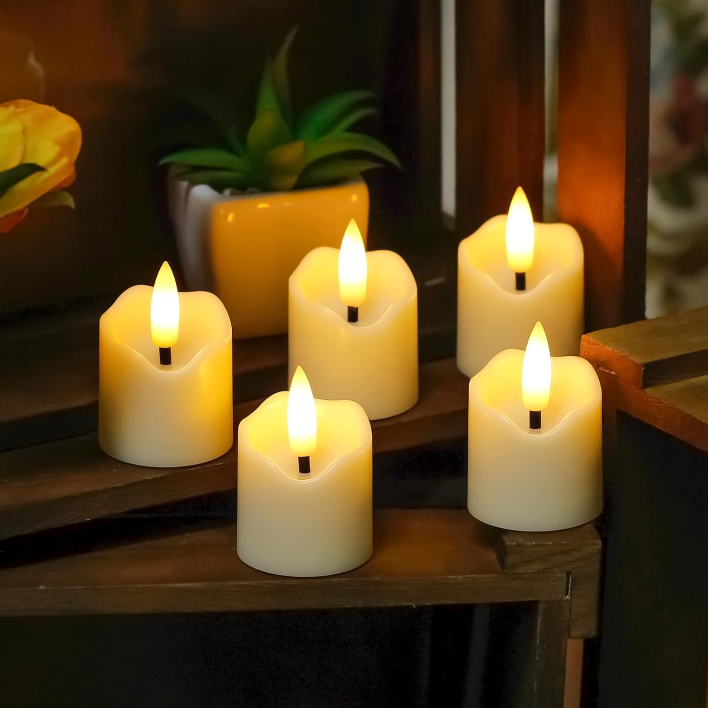 Rechargeable Flameless LED Remote 1.6" x2.3" Tea Light Candles, Flickering Fake Plastic Ivory Cycle Timer 6 Pack Small Mini Votive Tealight Candles with Charging Cable
