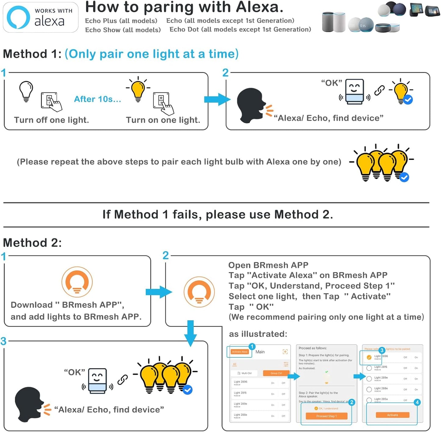 UCB Alexa Light Bulb 130W Equivalent, Smart Light Bulbs Warm White to Daylight Tunable, A19 E26 Bluetooth LED Bulbs Work with Alexa Only for Bedroom Kitchen Living Office No WiFi Required 4 Pack