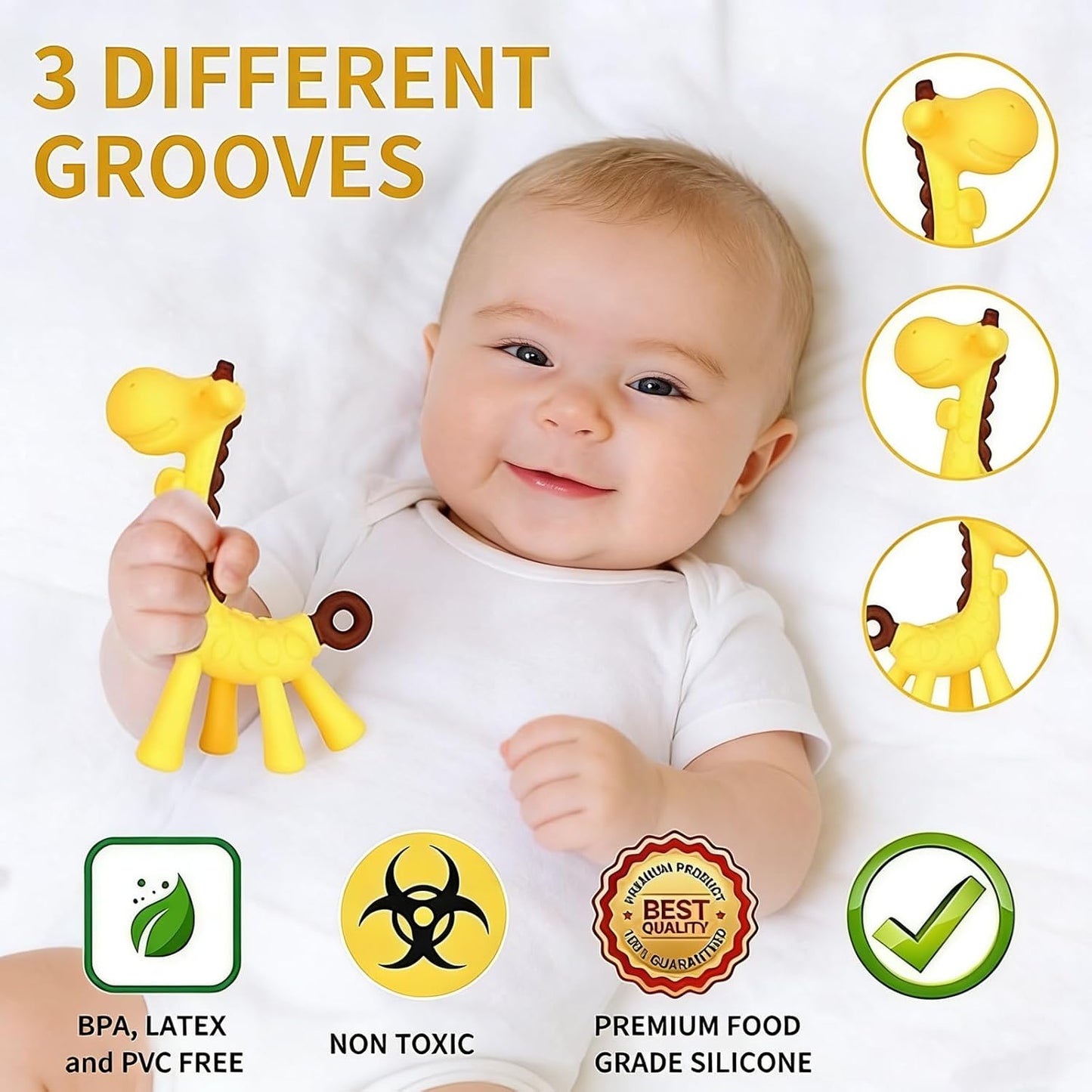 Baby Teething Toys 3-6 Months, Baby Chew Teether Freezer BPA Free, Babies Teething Relief for Infants, Banana Toothbrush, Fruit Shape Giraffe Newborn Teether Gift for Baby Boy and Girl