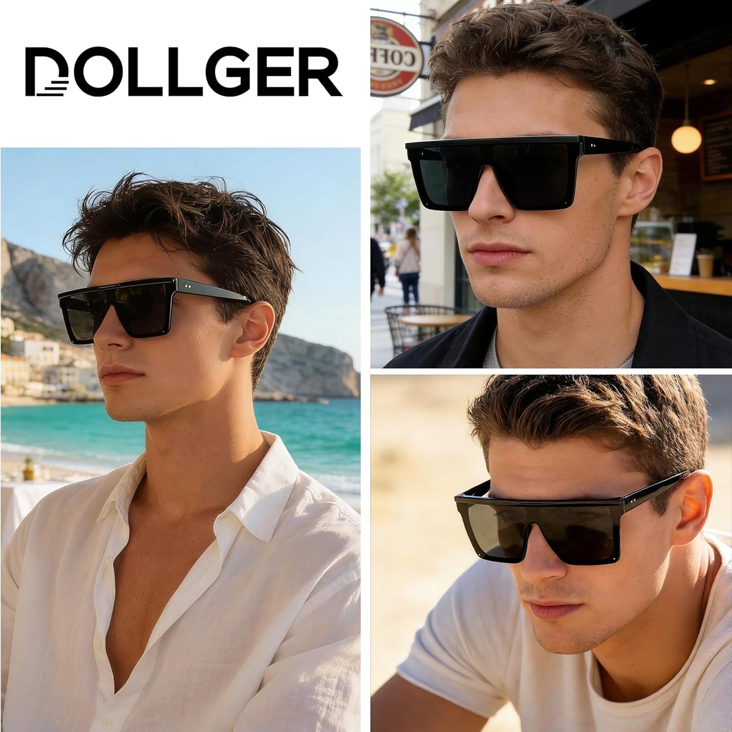 Dollger Square Oversized Sunglasses for Women Men Fashion Flat Top Big Black Frame Shades