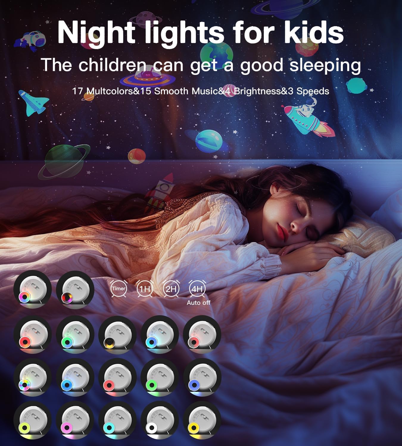 Galaxy Projector for Bedroom,4K Image Planetarium Projector Adjustable Knob,13 in 1 Kids Night Light Projector with Built-in Speaker & White Noise,360° Rotating with Remote Timer (White)