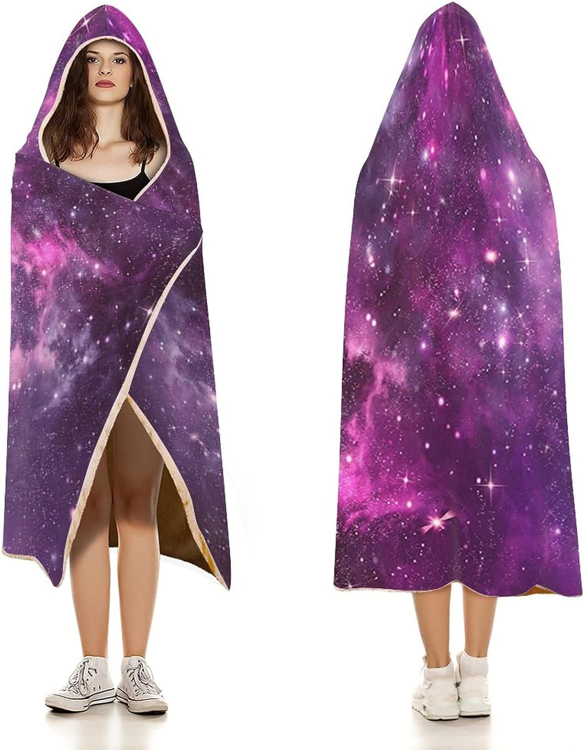 Throw Blankets, Purple Decor Wearable Hooded Blanket for Adults, Nebula Gas Cloud Deep Dark in Outer, Soft Warm Cozy, 60 x 80inches, Studying Reading Snuggling Napping Office, Purple