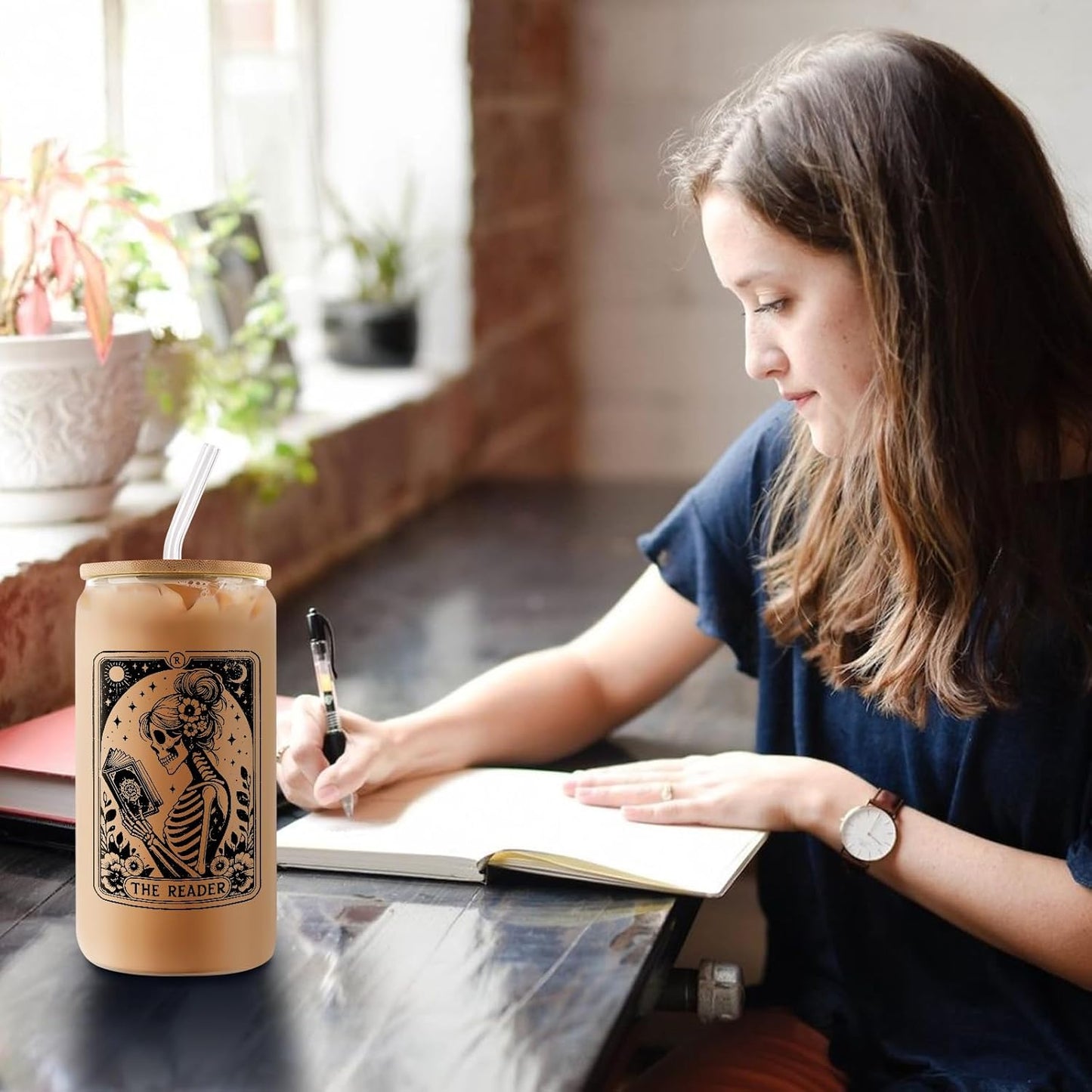 Book Lovers Gifts Ideas, 16oz Cute Glass Cups with Lids and Straws, Bookish Reading Gifts for Book Lovers Women, Readers, Bookworm, Librarian, Teacher - Coffee Tumbler, Reading Accessories