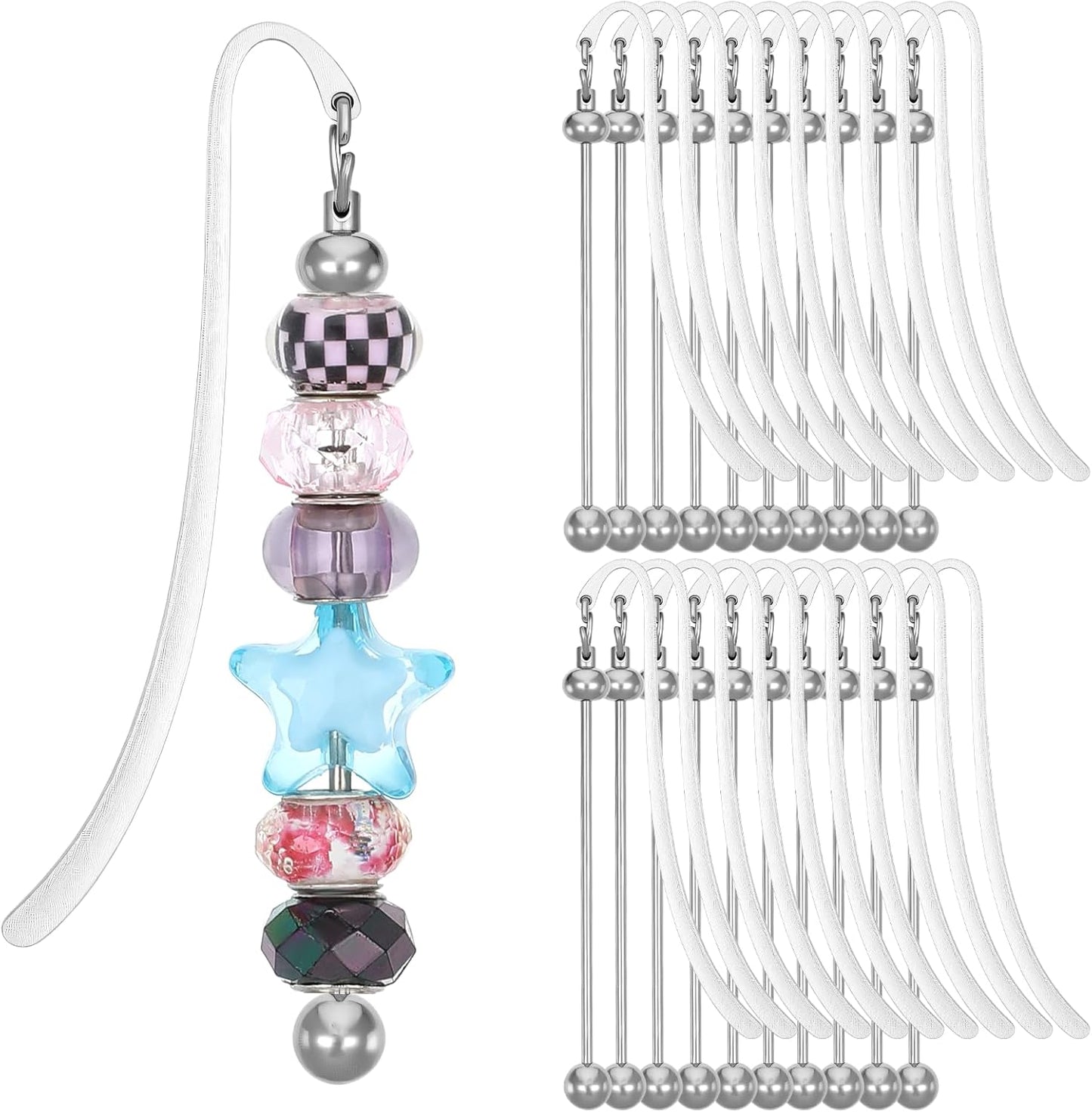 20pcs Beadable Bookmarks DIY Metal Blank Bar Bookmark for Beads Modern Beaded Craft Jewelry Pendant Charm Gift Beading Bookmark Bar Bulk for Student Teacher Office Supplies Craft Jewelry Pendant Charm