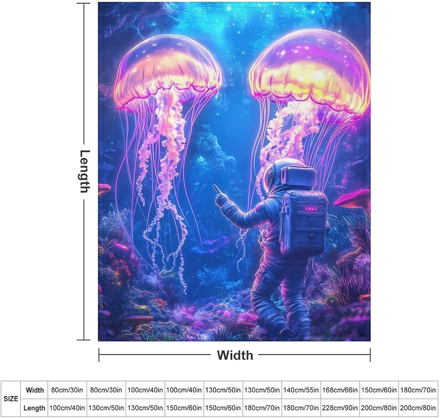 Astronaut Jellyfish Throw Blanket for Couch Bed Plush Cozy Fuzzy Flannel Blanket for All Season 40"x50"