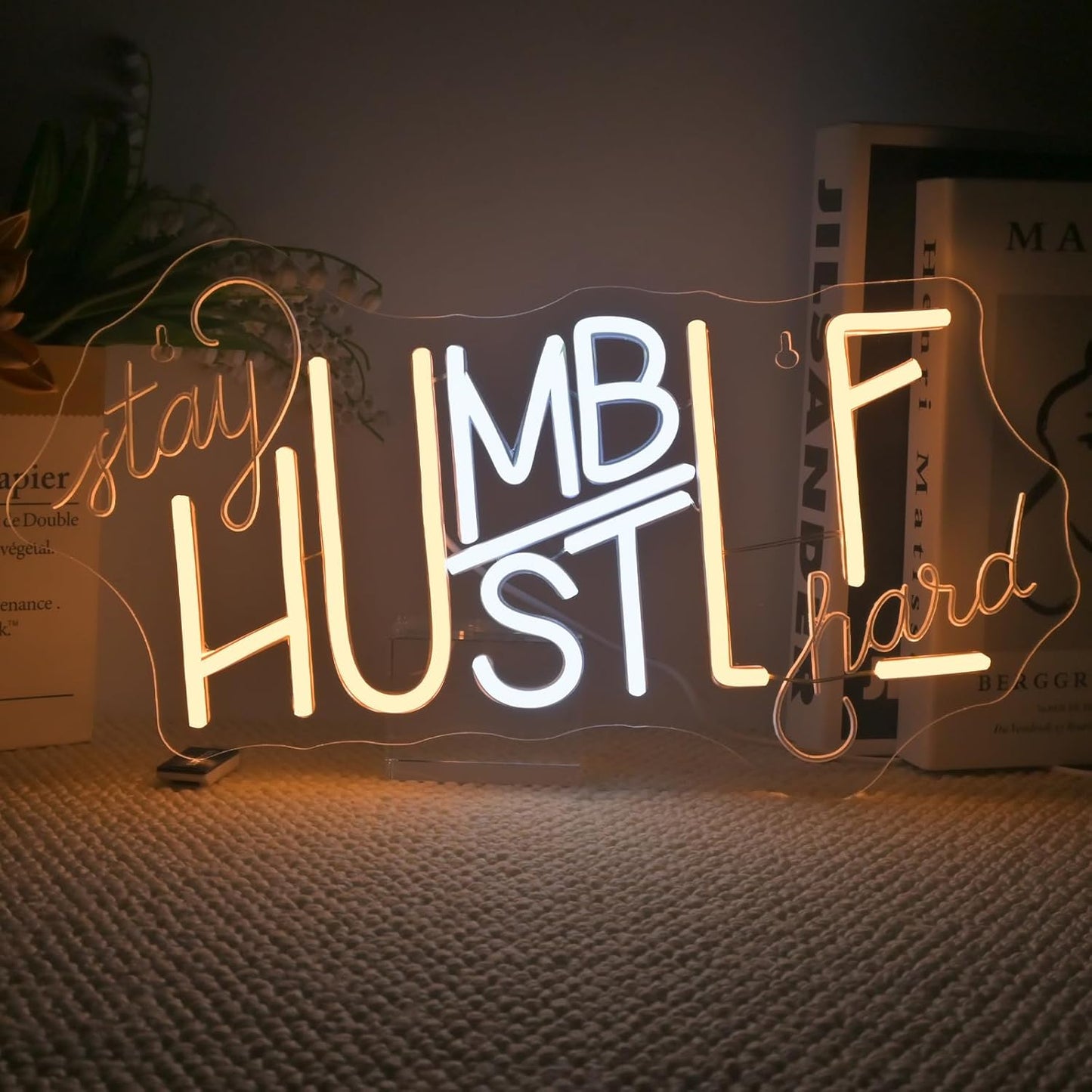 ineonlife Stay Humble Hustle Hard Neon Sign Accessories Light Up for Wall Decor Modern Led Sign for Gym Small Acrylic Art Decor for Office Bedroom Decorations