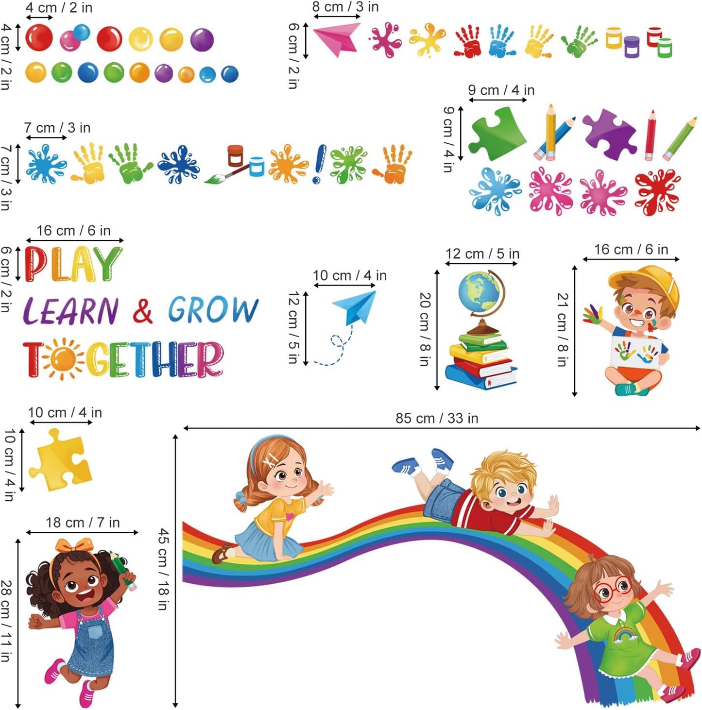 wondever Reading Corner Rainbow Wall Stickers Kids Inspirational Quotes Handprint Peel and Stick Wall Art Decals for Kids Room Reading Room Classroom