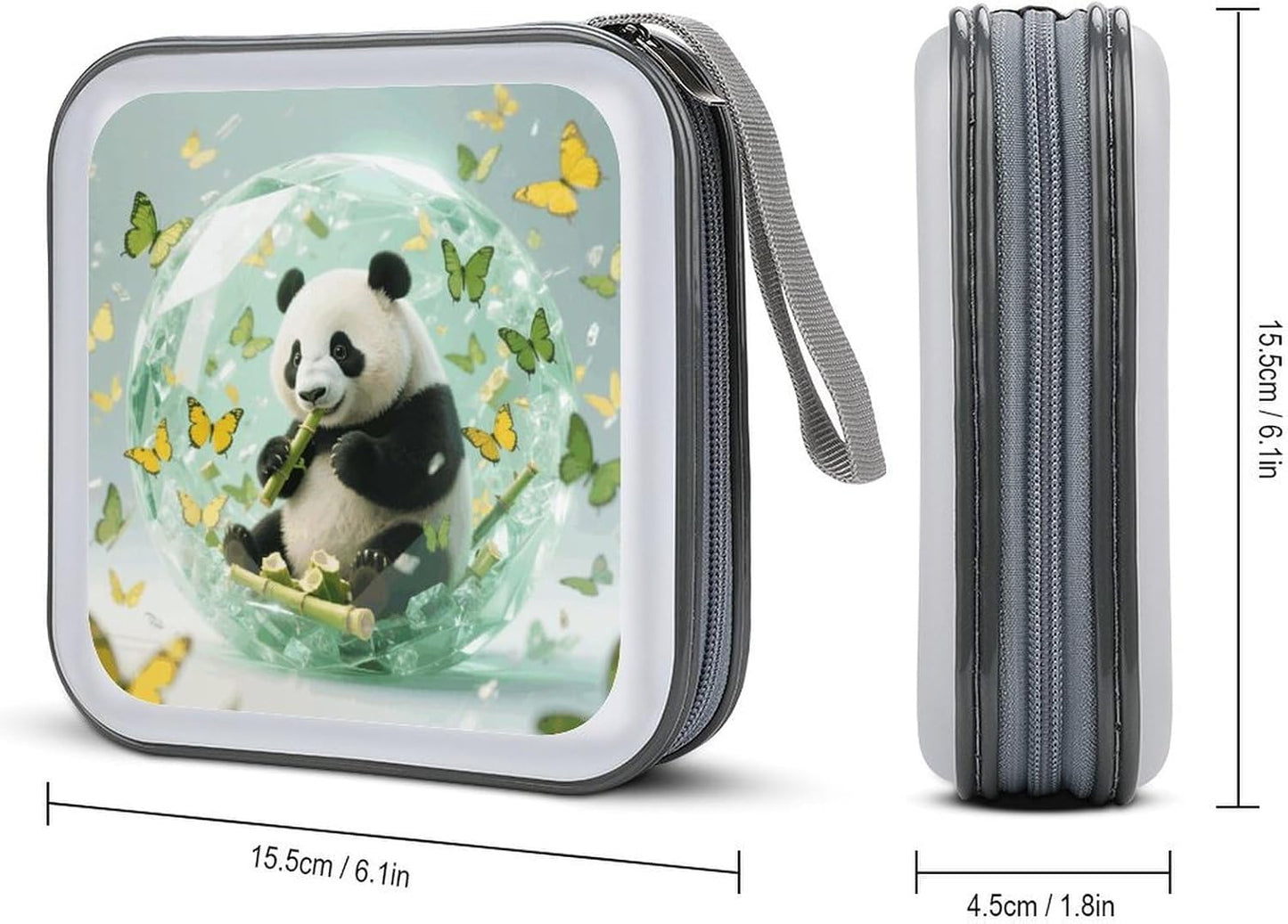 Green Crystal Storm Panda CD Case Portable Zipper CD Case 40 Capacity Hard Plastic DVD Cases Holder Large Storage Disc Wallet Bag for Car Home Travel DVD Collection Bag