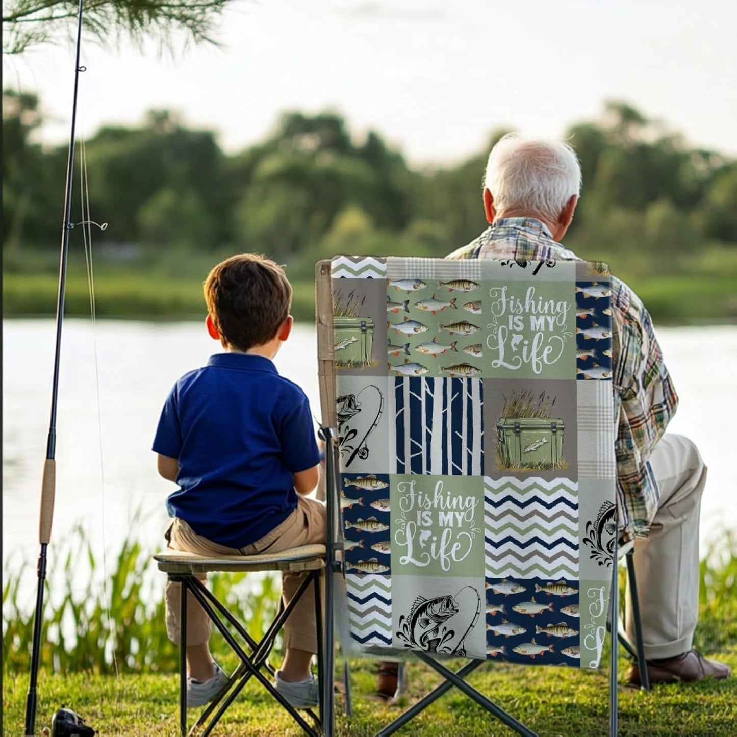 Fishing Blanket - Ultra Soft & Plush Fish Throw Decor for Couch, Travel, Office, Outdoor - Fishing Lover Gifts for Men Dad Grandpa - 40"x50"-Kids/Throw Size