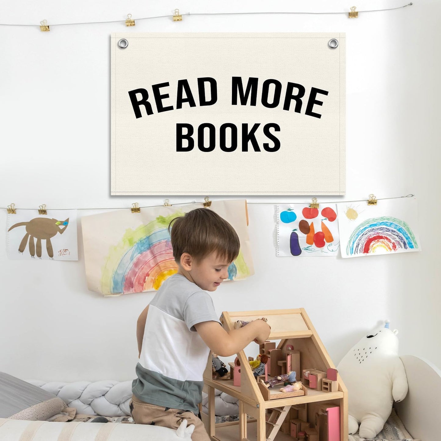 Reading Room Inspirational Wall Decor Canvas Banner, Read More Books Wall Art, Reading Corner Sign, Banner Flag Classroom Nursery Decor Backdrop for Toddlers Room Playroom Read Nook -10