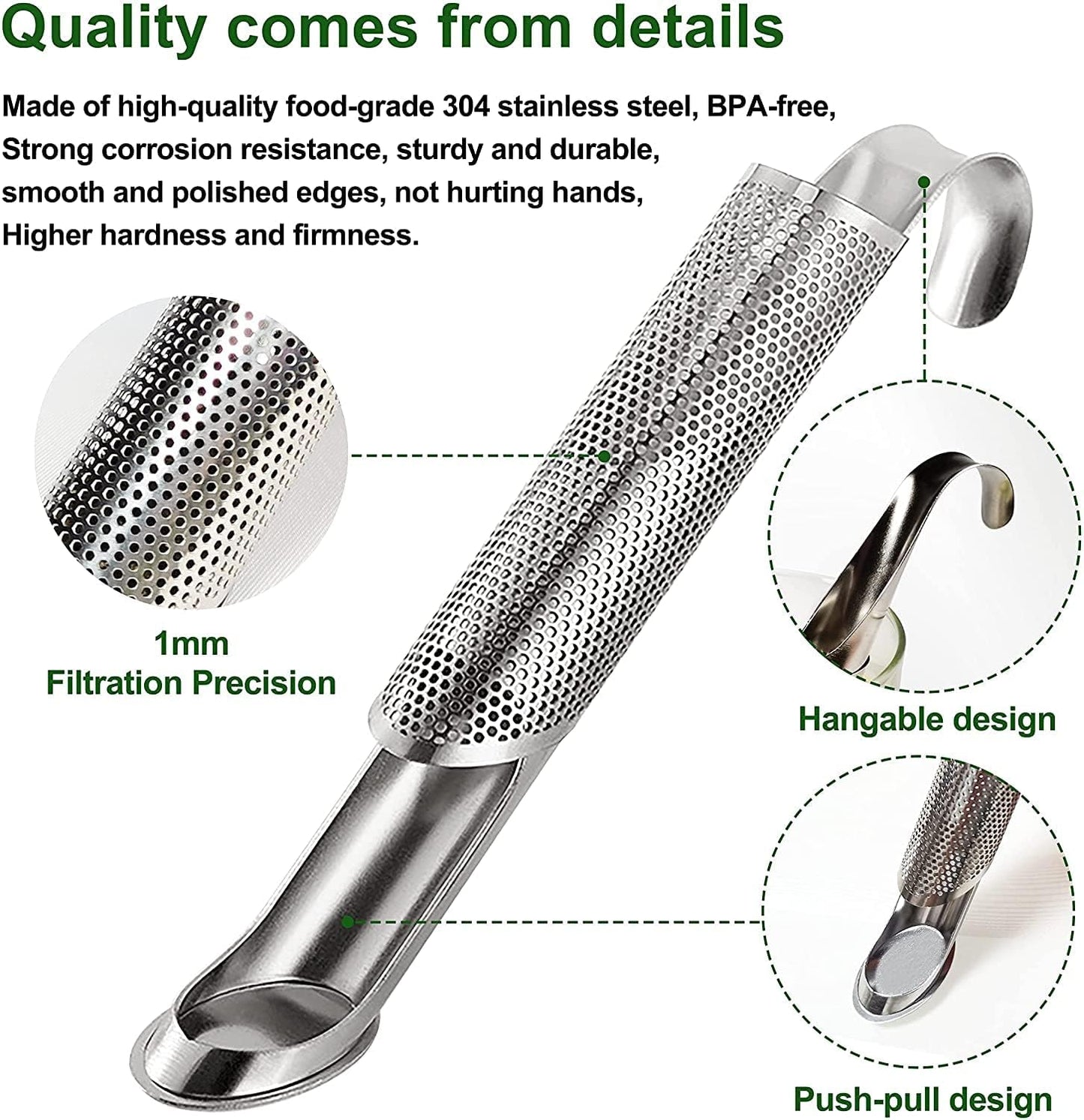 2PCS stainless steel tea filter mesh with hook handle, stainless steel tea diffuser, loose leaf tea infuser (2PCS)