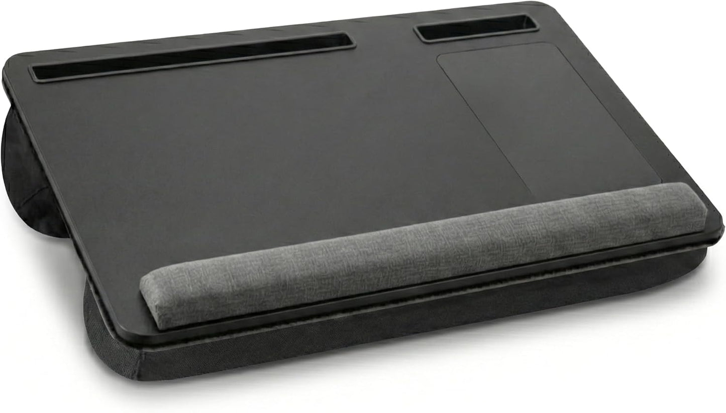 Lap Desk with Soft Cushion – Portable Laptop Desk for Bed, Couch & Home Office, Removable Mouse Pad & Anti-Slip Strip for 17 inch Laptop (Large, Wood and Black) (Black)
