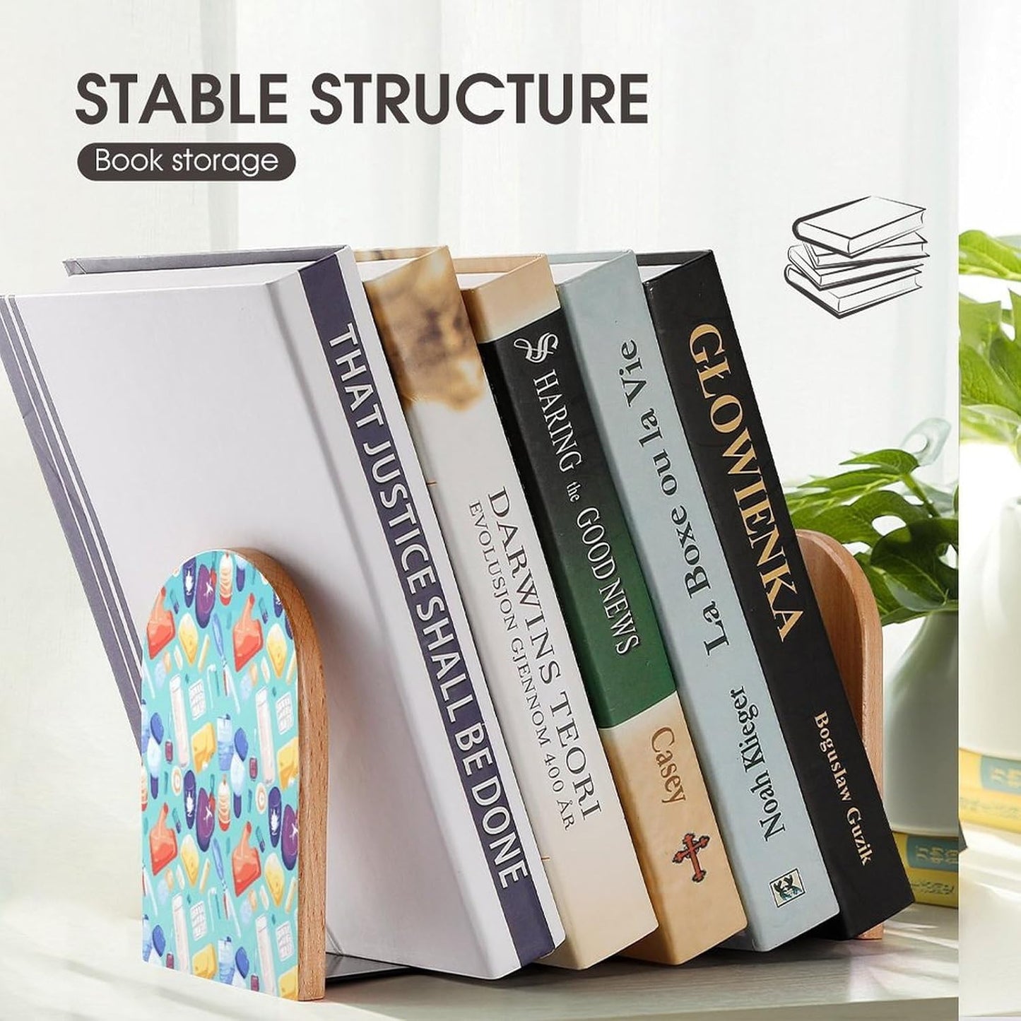 Gradient Medical Items Pattern Bookends 1 Pair Heavy Duty Book Ends for Shelves Non-Skid Bookend Supports Wooden Book Holders with Metal Base Desk Organizers Books Storage to Hold Books