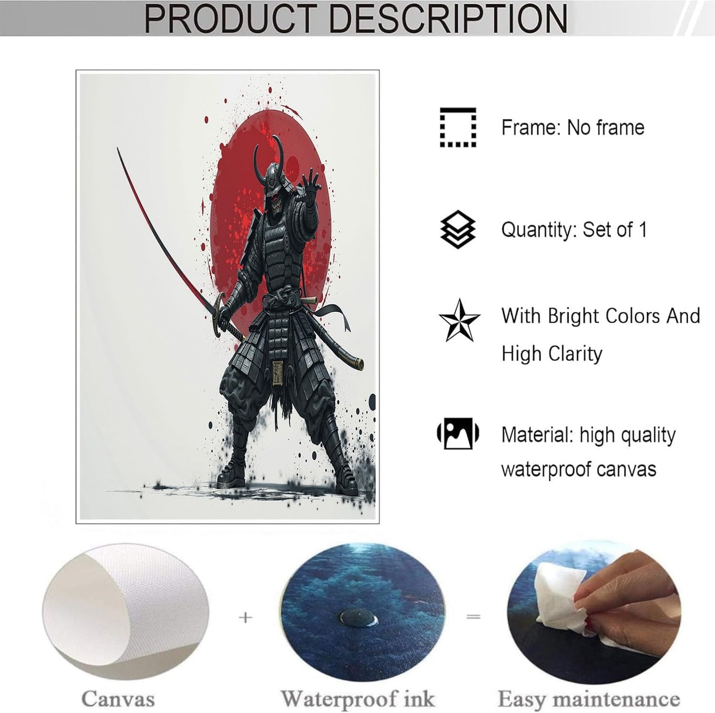 GDJSMIN Japanese Style Wall Art, Ghost Warrior Silhouette Poster for Reading Room Living Room Decor 24 x 36 inch Unframed