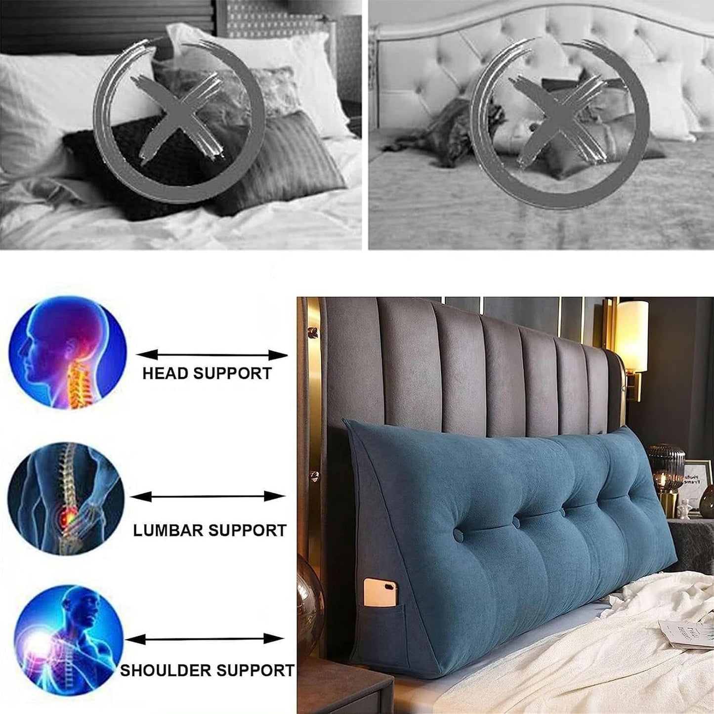 Triangular Headboard Wedge Pillow Triangular Headboard Backrest Cushion, Headboard Reading Backrest, Sofa Bed Upholstered Double Tatami Pillow with Removable Pillowcase