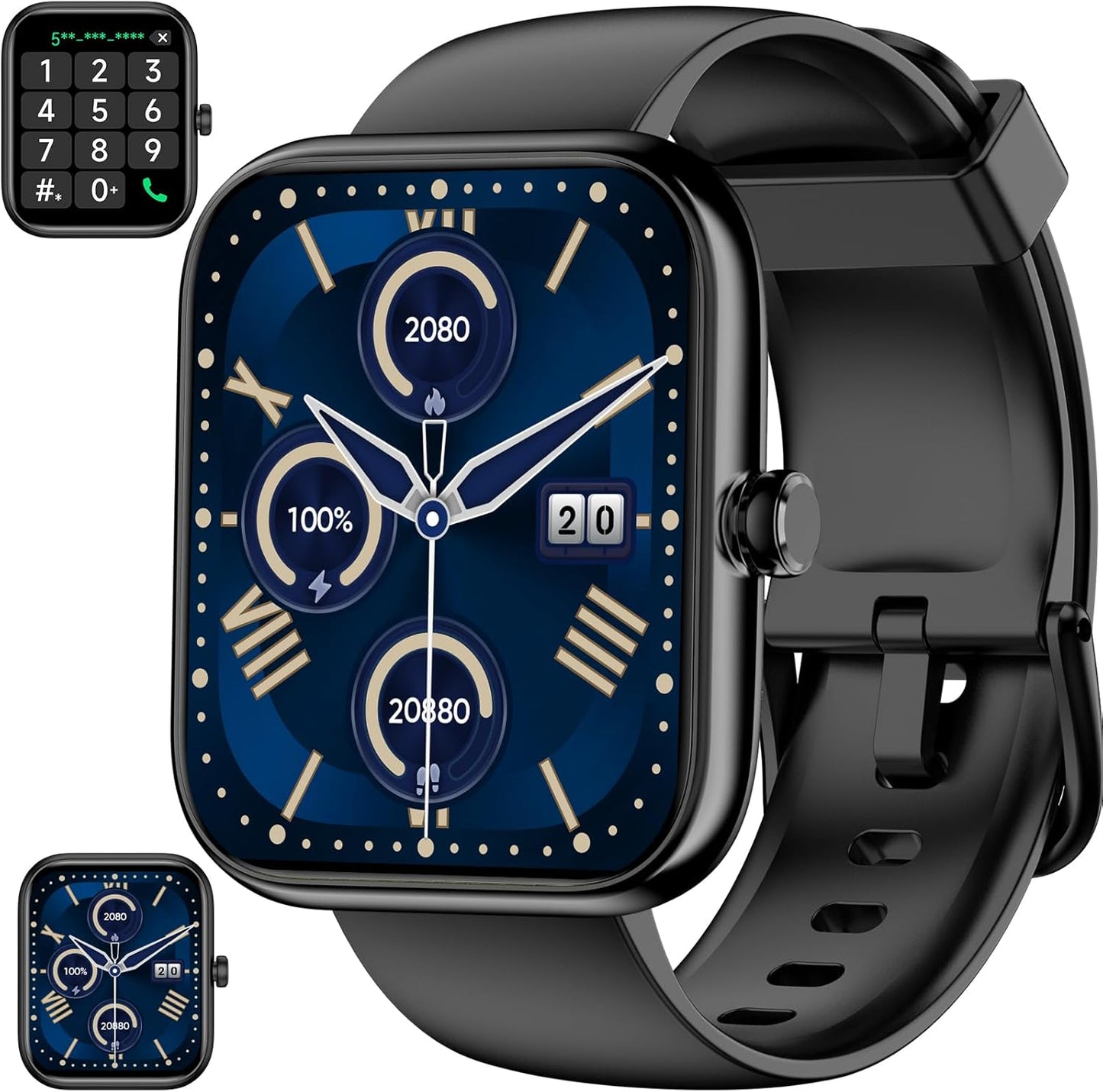 Smart Watch for Men Women with Alexa Built-in, 1.83" HD Full Touch, Bluetooth Calling, 24/7 Heart Rate Sleep Monitor, 100+ Sport Modes, IP68 Waterproof, Compatible with iOS Android (Black)
