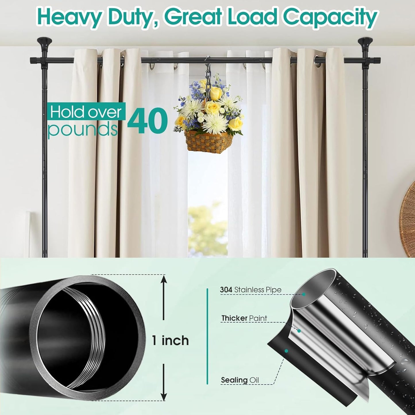 Room Divider, No Drilling Floor to Ceiling Room Divider Curtain Rods Freestanding Tension Rod Wall Divider Heavy Duty Black Room Dividers for Privacy,Partition Separators, 28-114inch(W) 4-10ft (H)