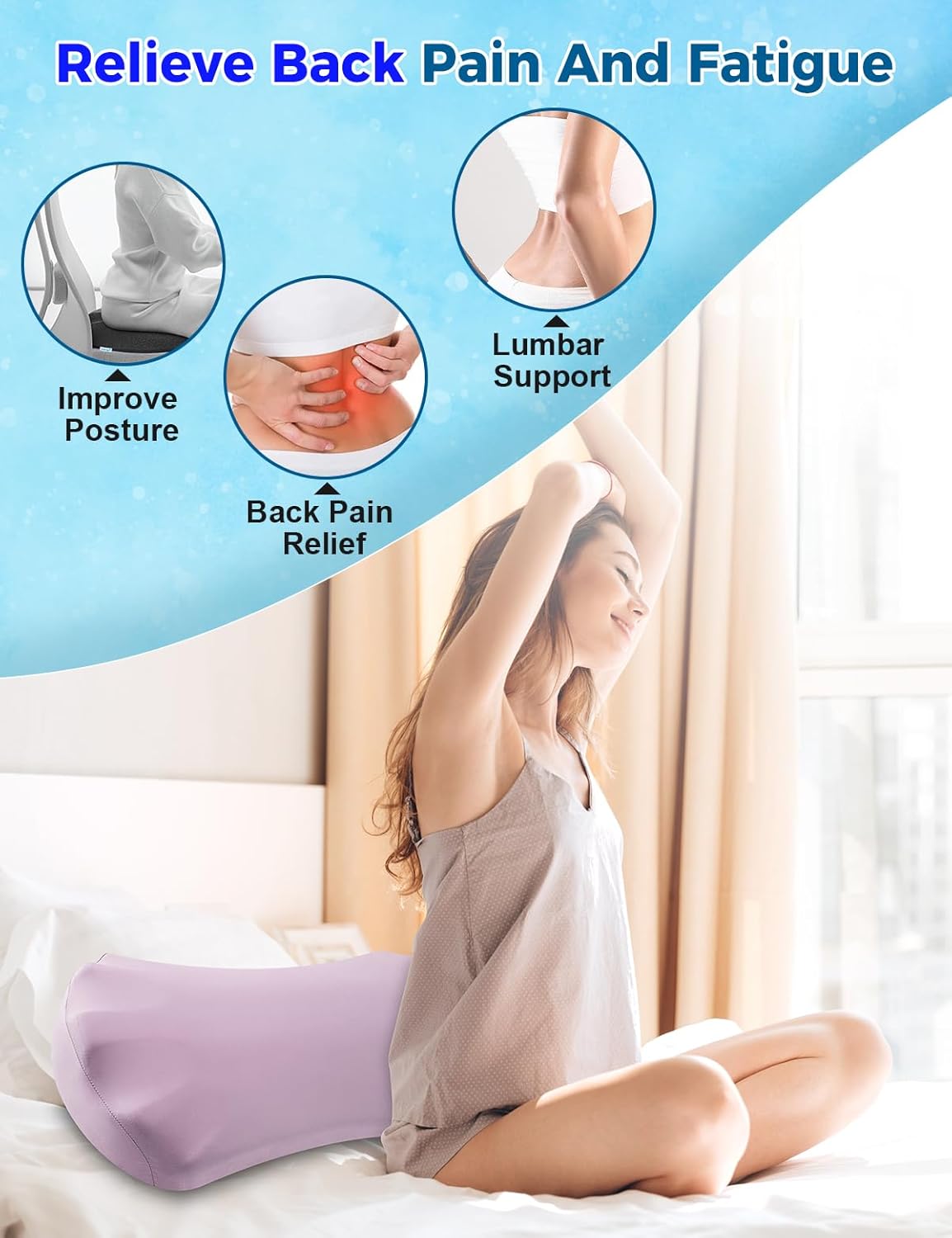 Lumbar Support Pillow for Bed – Floor Pillows & Cushions - Memory Foam Lower Back Pain Relief Pillow for Sleeping, Ergonomic Lumbar Pillow for Side & Back Sleepers, Sciatica & Hip Pain Relief