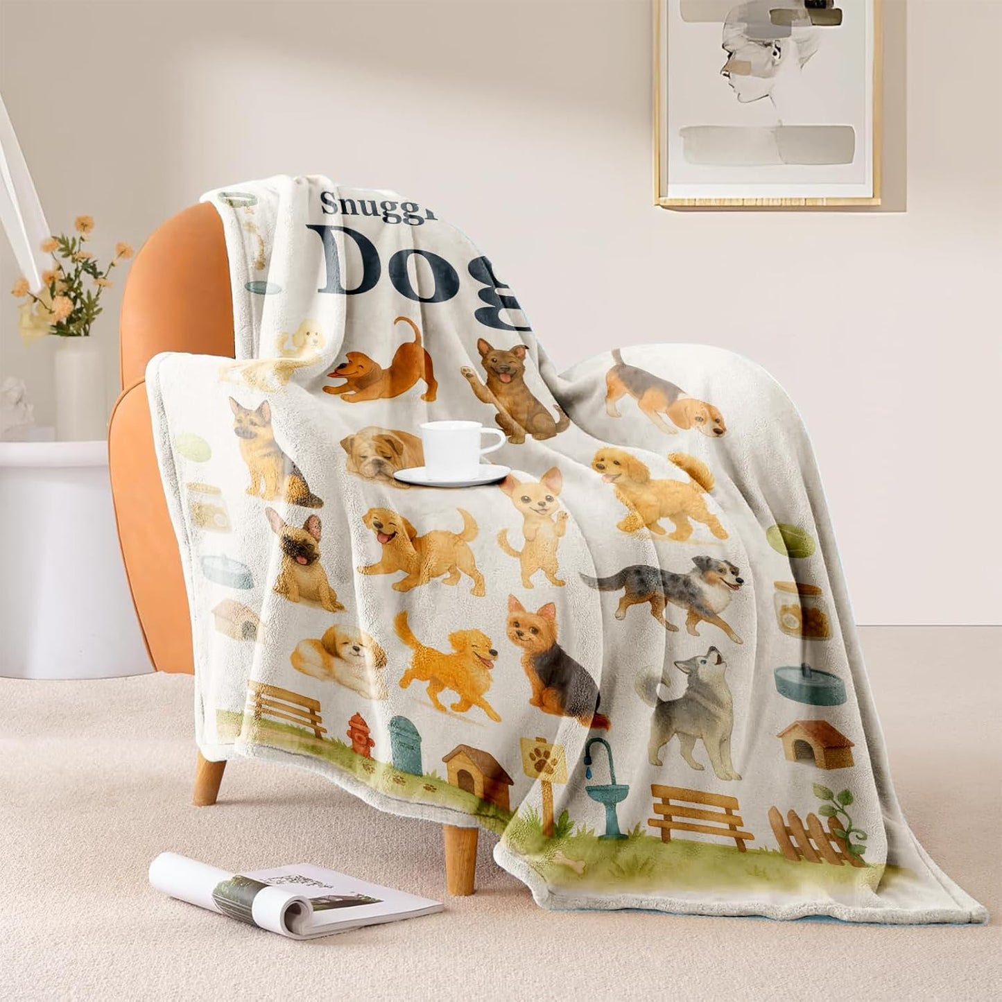 Dog Lover Gift Throw Blanket - Cute Puppy Print, Multi-Breed Theme, Cozy Home Decor, Blanket with Dogs on It for Couch & Bed, Birthday Christmas, 50'' x 60''