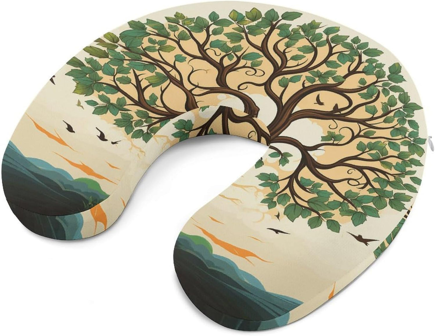Family Tree Neck Pillow Memory Foam U Shaped Pillows Portable Pillows for Shoulder Travel Head Support Pillow with Concealed Zipper for Airplane Car Home Office