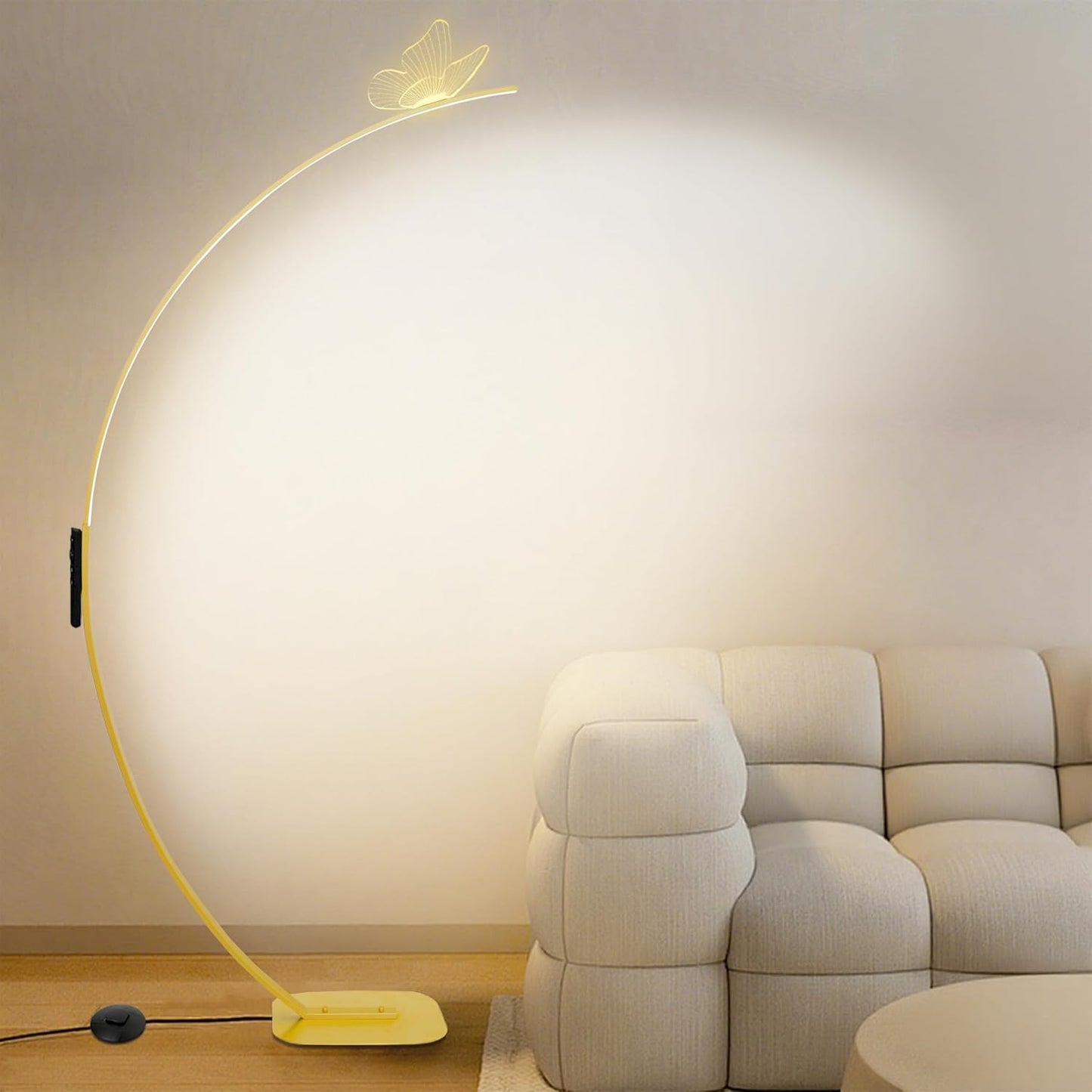 Modern Butterfly Arc Floor Lamp - Dimmable 2000 Lumens Arched Floor Lamp with Remote Control, 3 Color Modes & Foot Switch, Elegant Arc Floor Lamps for Living Room, Bedroom, Office Decor (Gold)