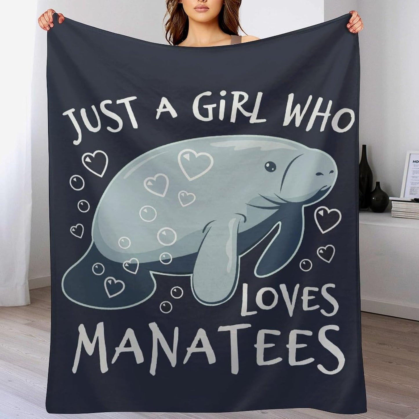 Just A Girl Who Loves Manatees Blanket Manatees Gifts for Girls Boys Woman Kids Lover Ocean Throw Blankets Soft Blanket Warm Fleece Flannel Plush Blankets for Bed Sofa Couch 40"x50"