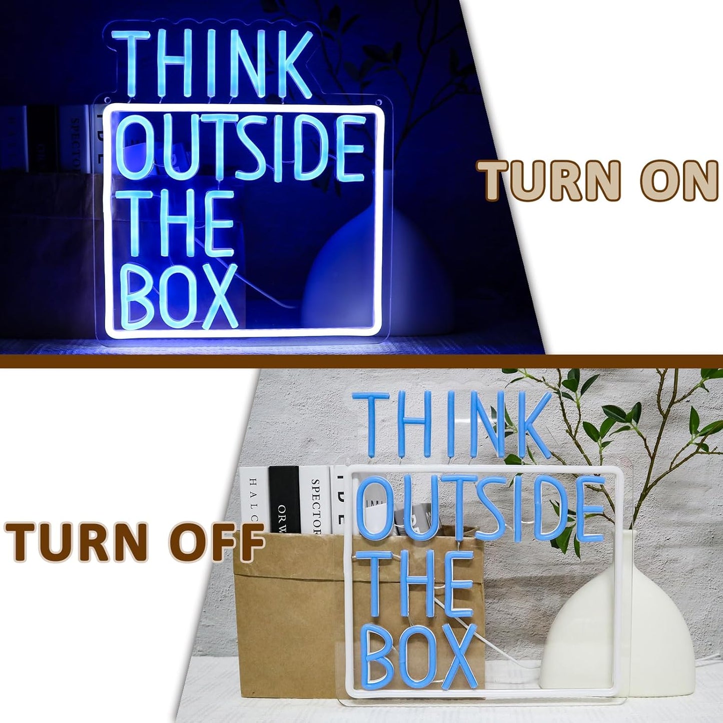 Think Outside The Box Neon Sign for Wall Decor, Creative Thinking Led Signs for Bedroom, USB Dimmable Neon Lights for Classroom Home Club Motivational Quote Office Wall Art