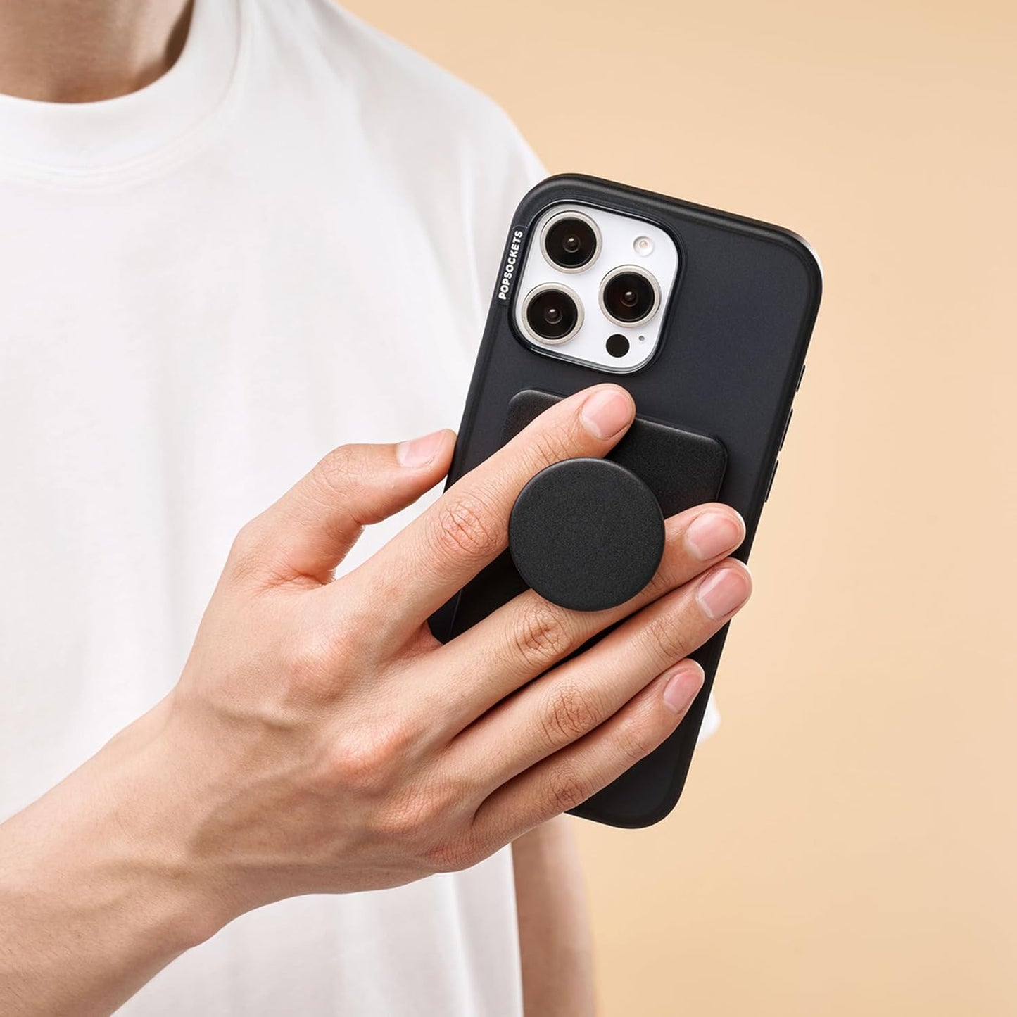 PopSockets Adhesive Phone Wallet and Card Holder with Grip, Black - Black