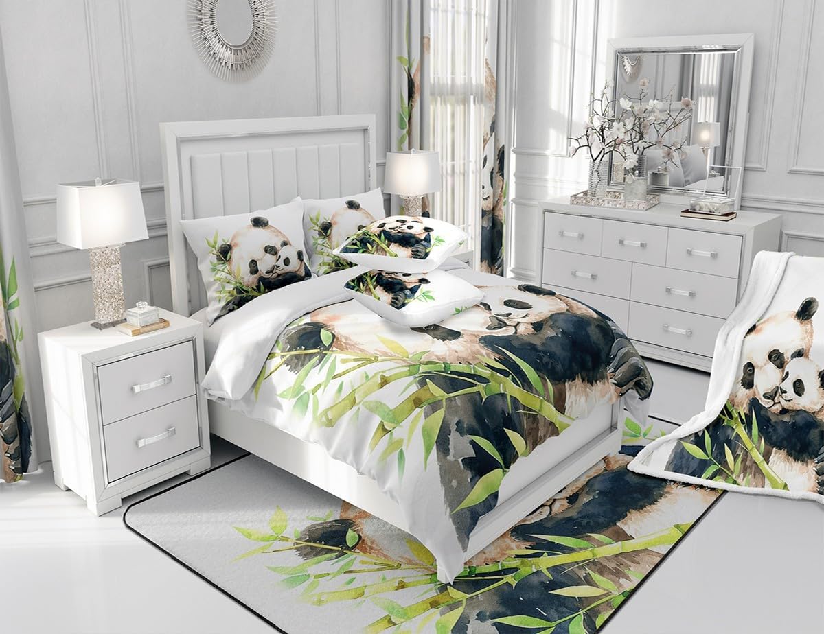 Panda Sherpa Blanket Cute Panda Bear Fleece Throw Blanket for Sofa Couch Bed Wild Animal Pattern Plush Blanket Cartoon Giant Panda Design Fuzzy Blanket Bedroom Decor King 87x95 Inch