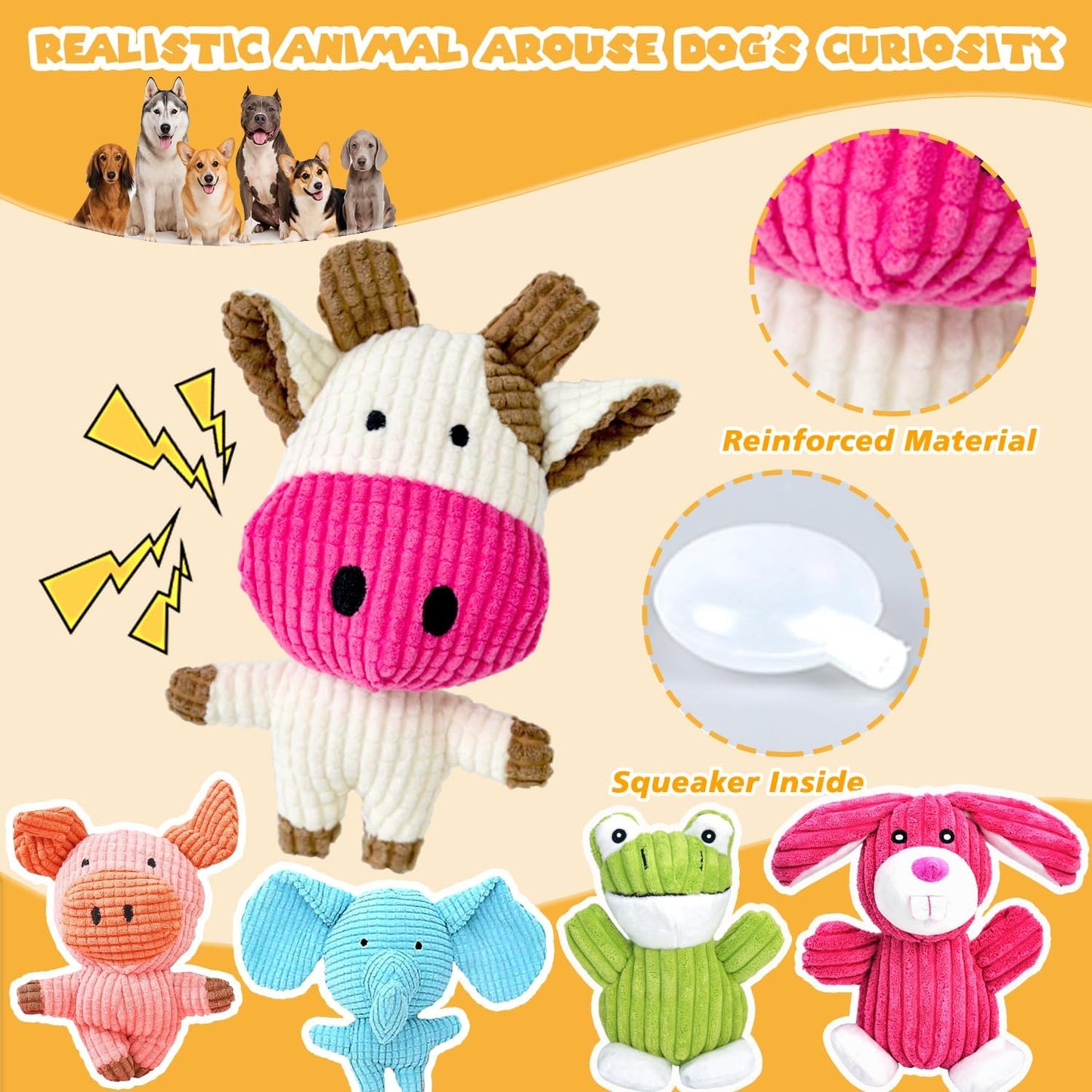 5 Pack Squeaky Dog Toys, Tough Stuffed Plush Puppy Tough Chew Toys, Durable Plush Animal Dog Toy for Large Small Medium Dogs to Keep Them Busy