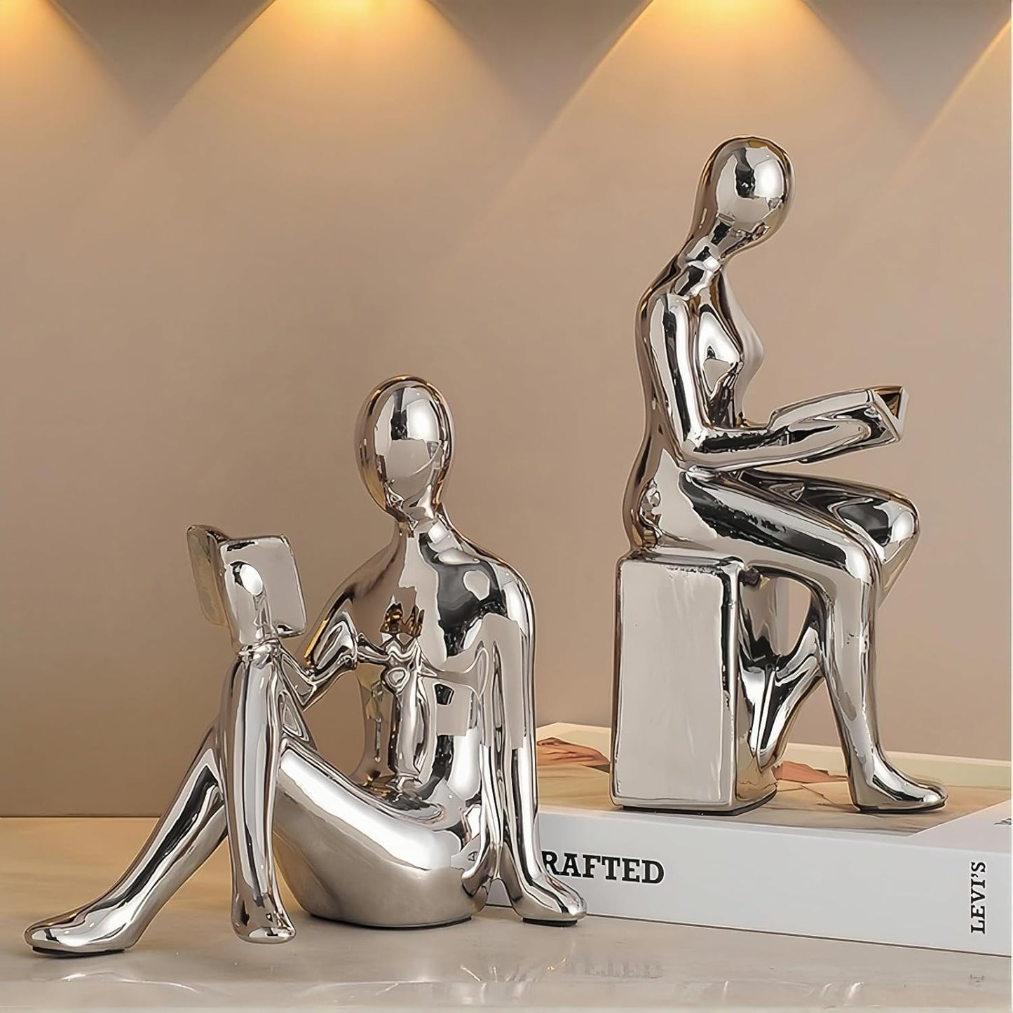 Ceramic Decorative Bookends Set of 2, Heavy Duty for Heavy Books, Cute Home Office Shelf Library Decor (Silver)