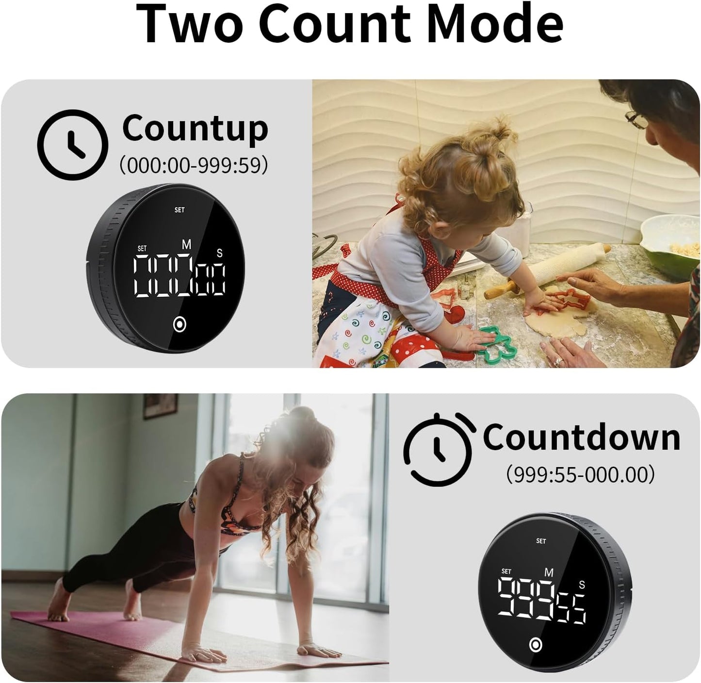 Digital Kitchen Timer with Magnet,Large LED Display Visual Timer with Countdown Countup for Adult & Children，Battery Supply for Classroom Home Gym Office